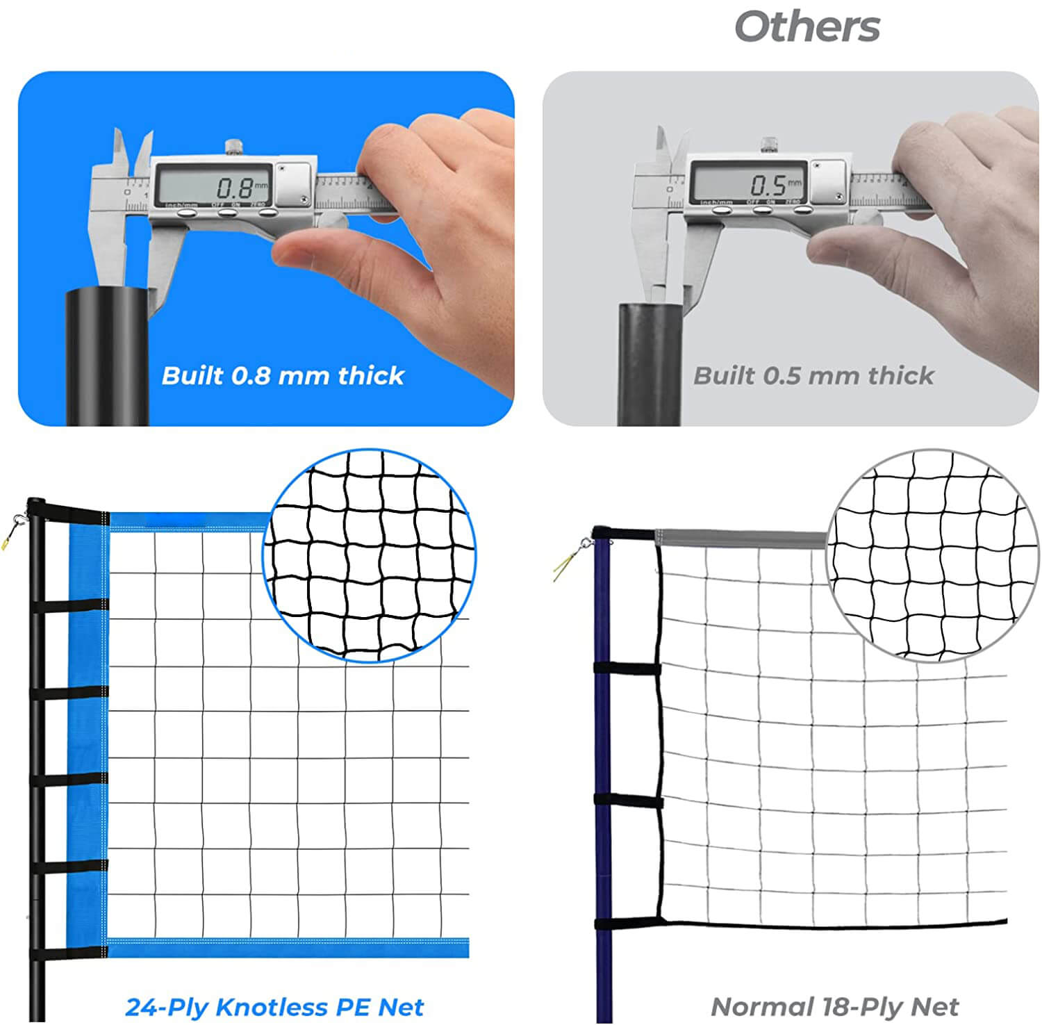 Patiassy Portable Volleyball Net Set System - Adjustable Height Steel Poles, PU Volleyball with Pump