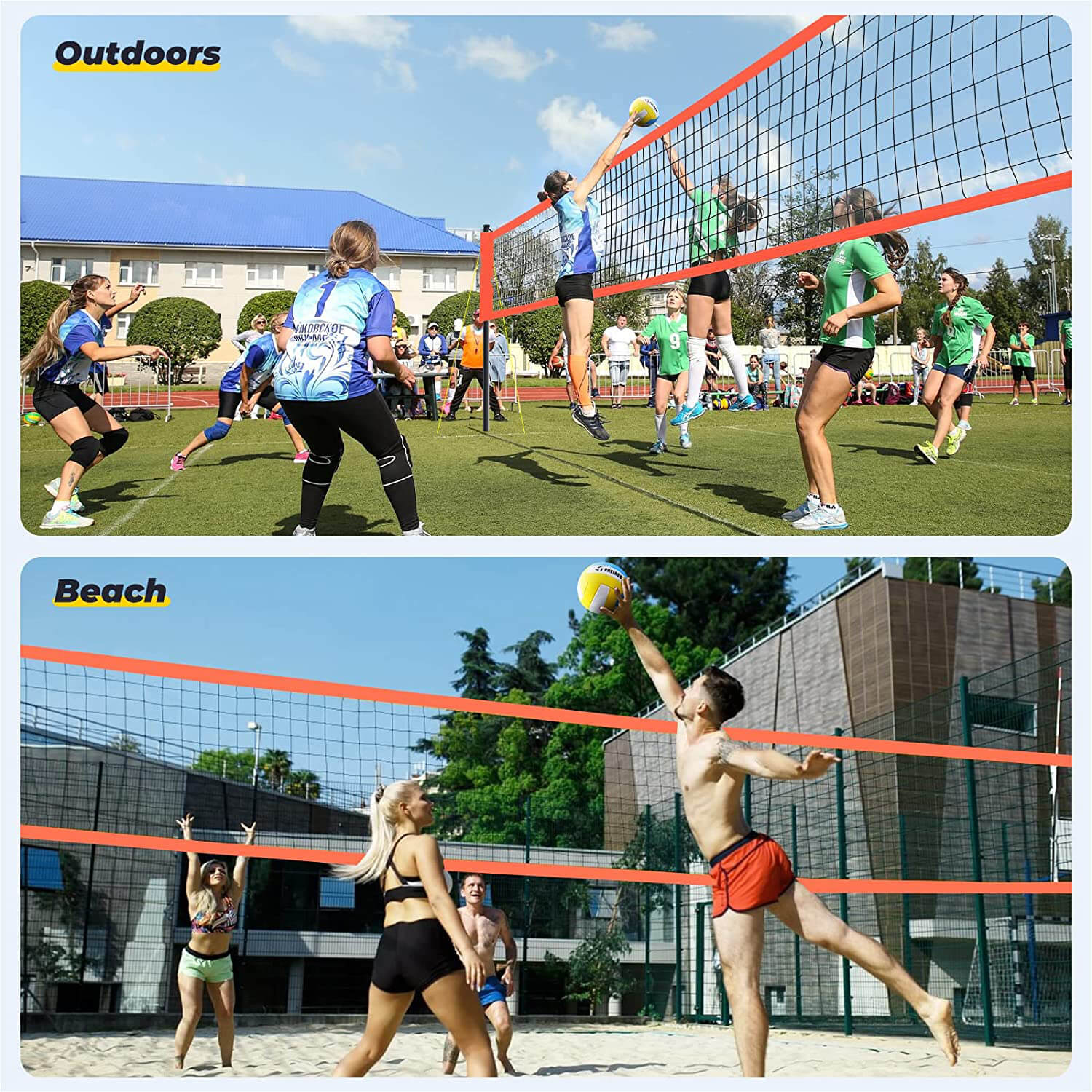 Patiassy Volleyball Net for Backyard with 2'' Aluminum Poles and Guide Ropes Outdoor Volleyball Set