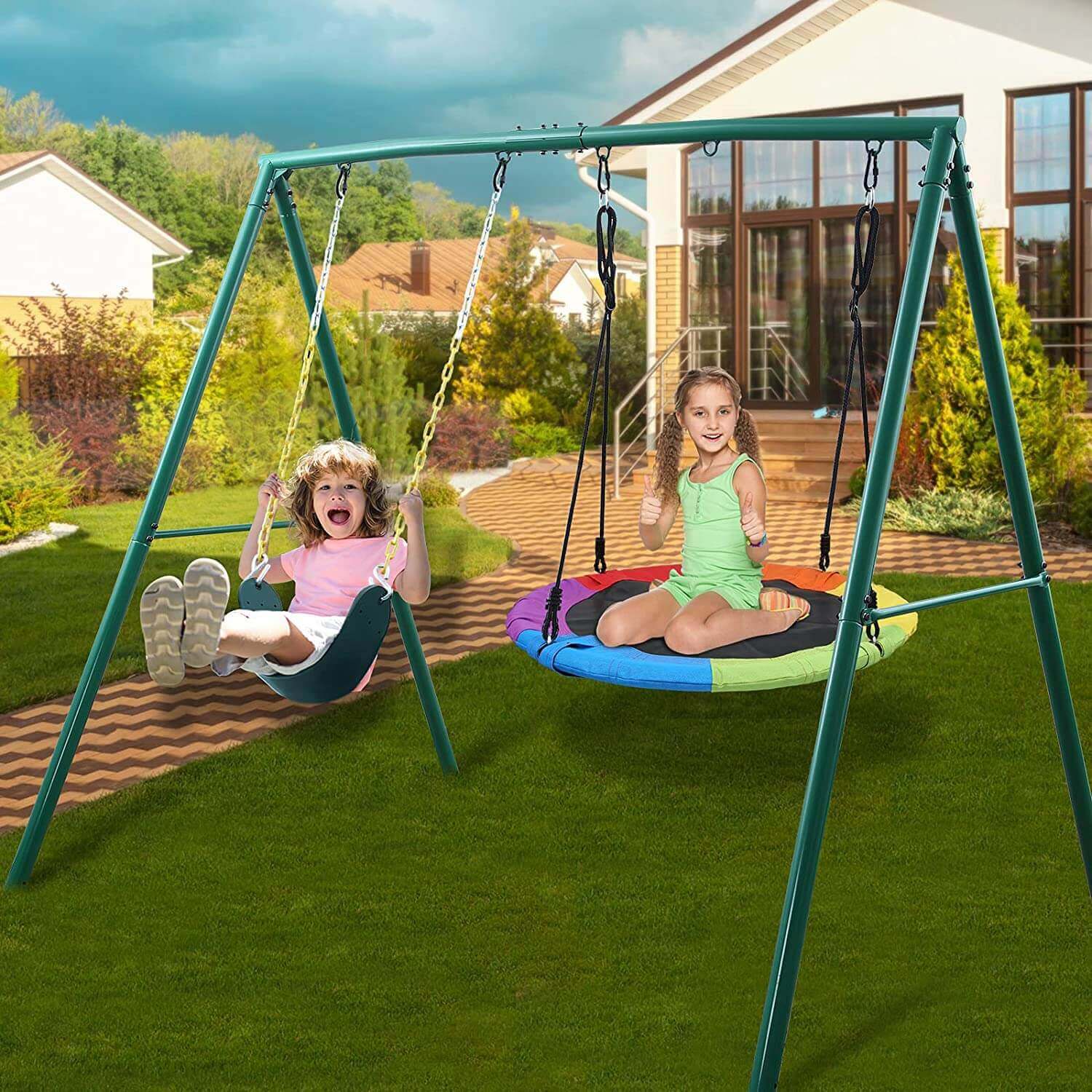 Trekassy 440lbs Extra Large Metal A-Frame Swing Stand/Swing Frame Fits for Most Swings