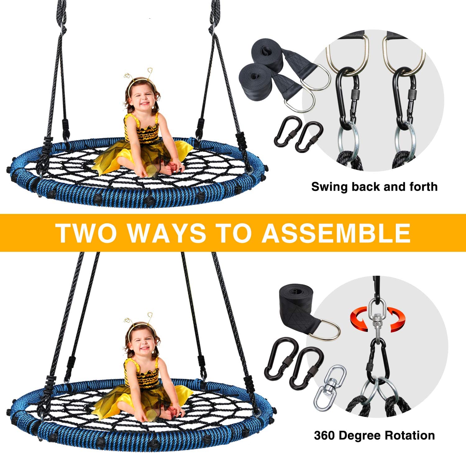 Trekassy 750lbs Spider Web Tree Swing 45 inch for Kids Adults with Swivel