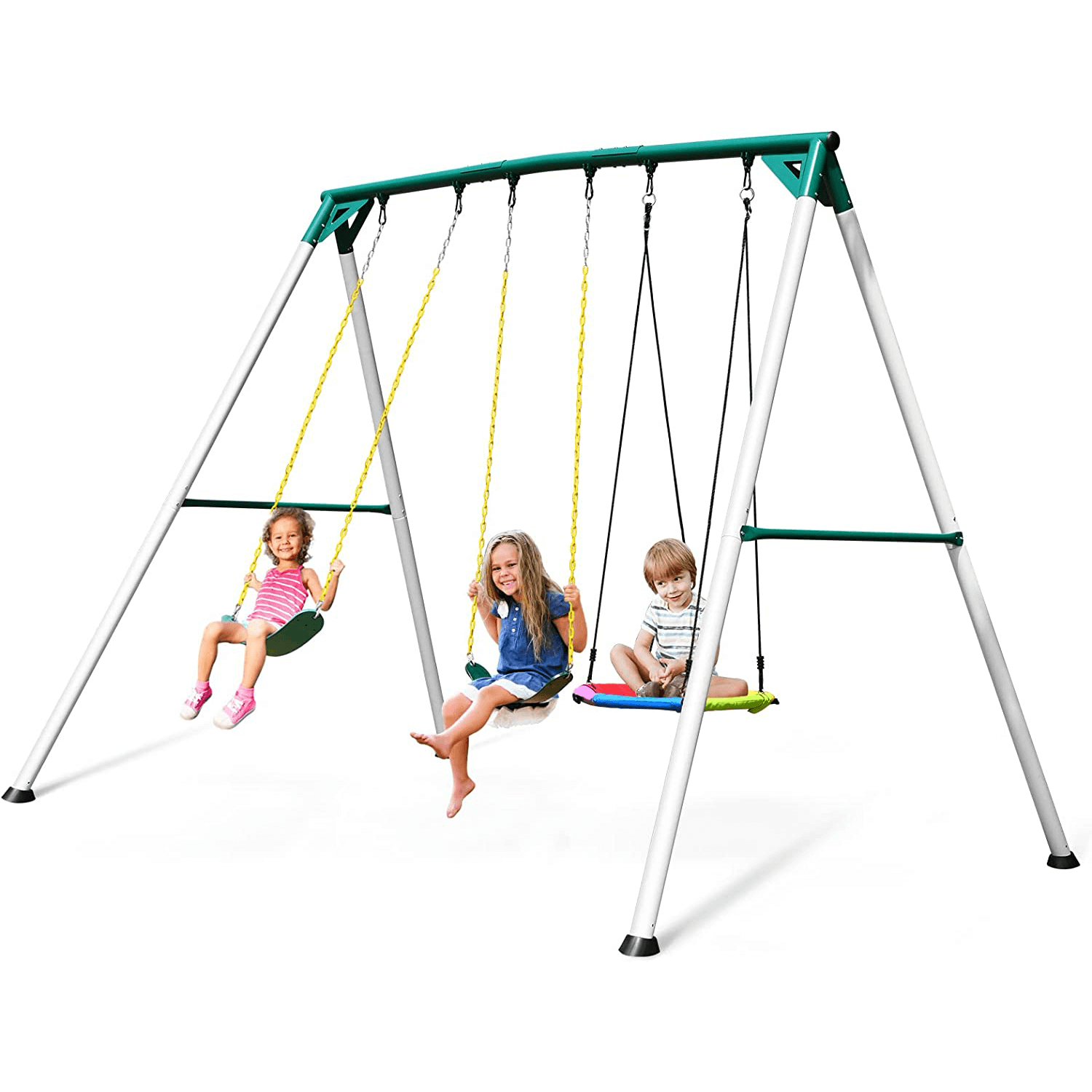 Heavy Duty Swing Sets for Backyard with Saucer Swing, 2 Belt Swings.