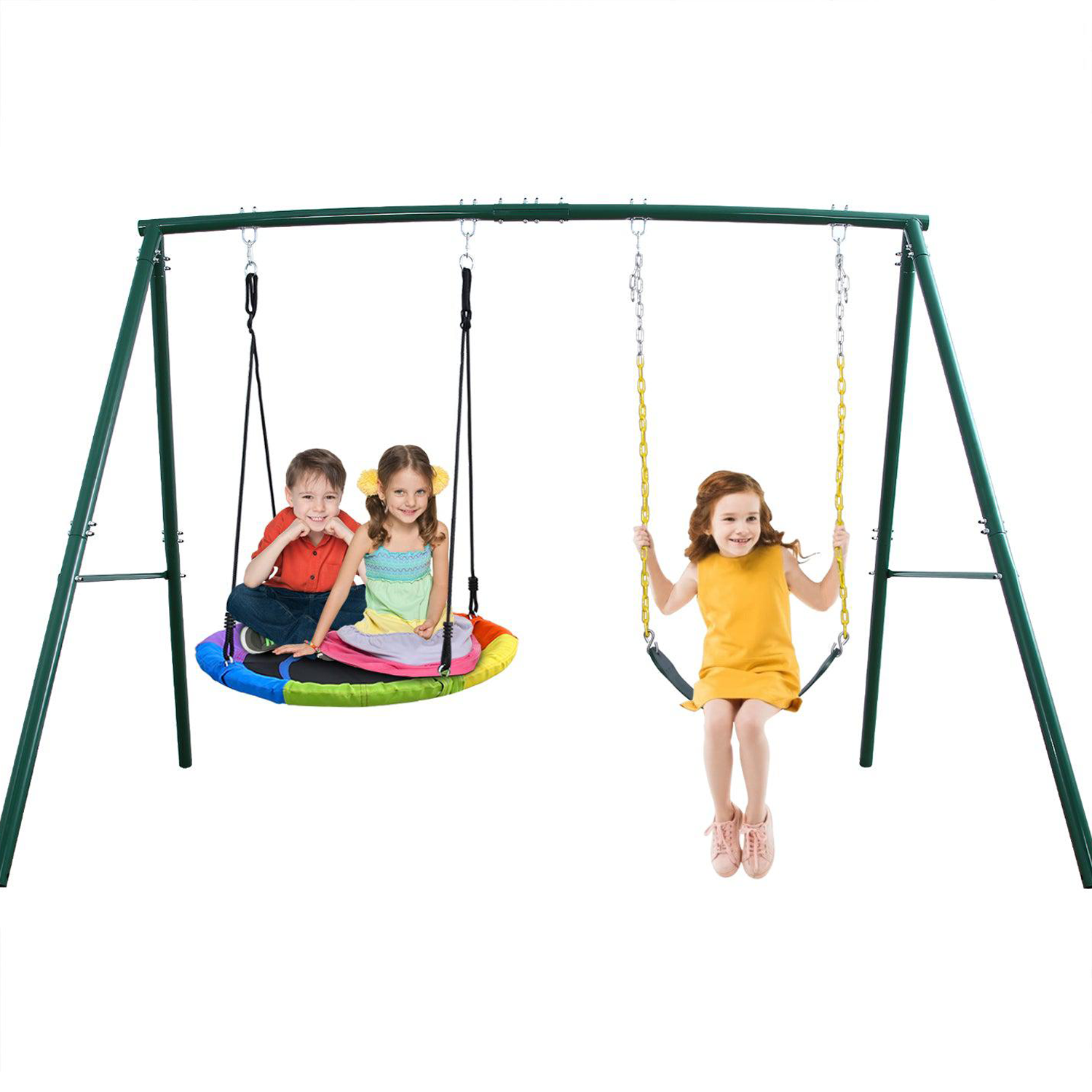 Trekassy 440lbs 2 Swing Set ( Rainbow Saucer Swing Seat+ Green Belt swing seat ).