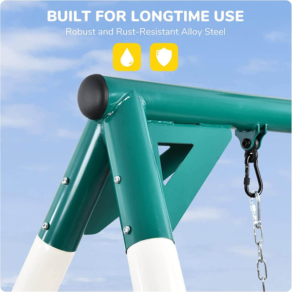 Heavy Duty Swing Sets for Backyard with Saucer Swing, 2 Belt Swings