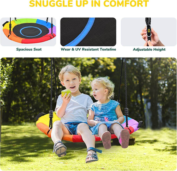 Heavy Duty Swing Sets for Backyard with Saucer Swing, 2 Belt Swings