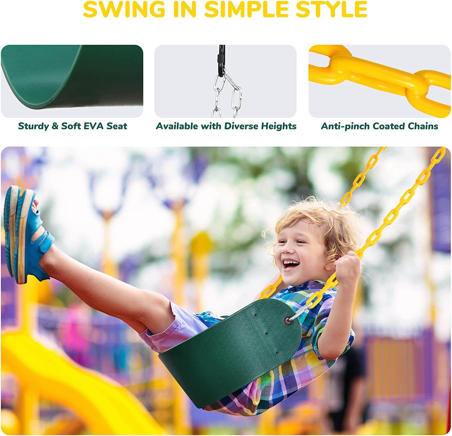 Heavy Duty Swing Sets for Backyard with Saucer Swing, 2 Belt Swings.