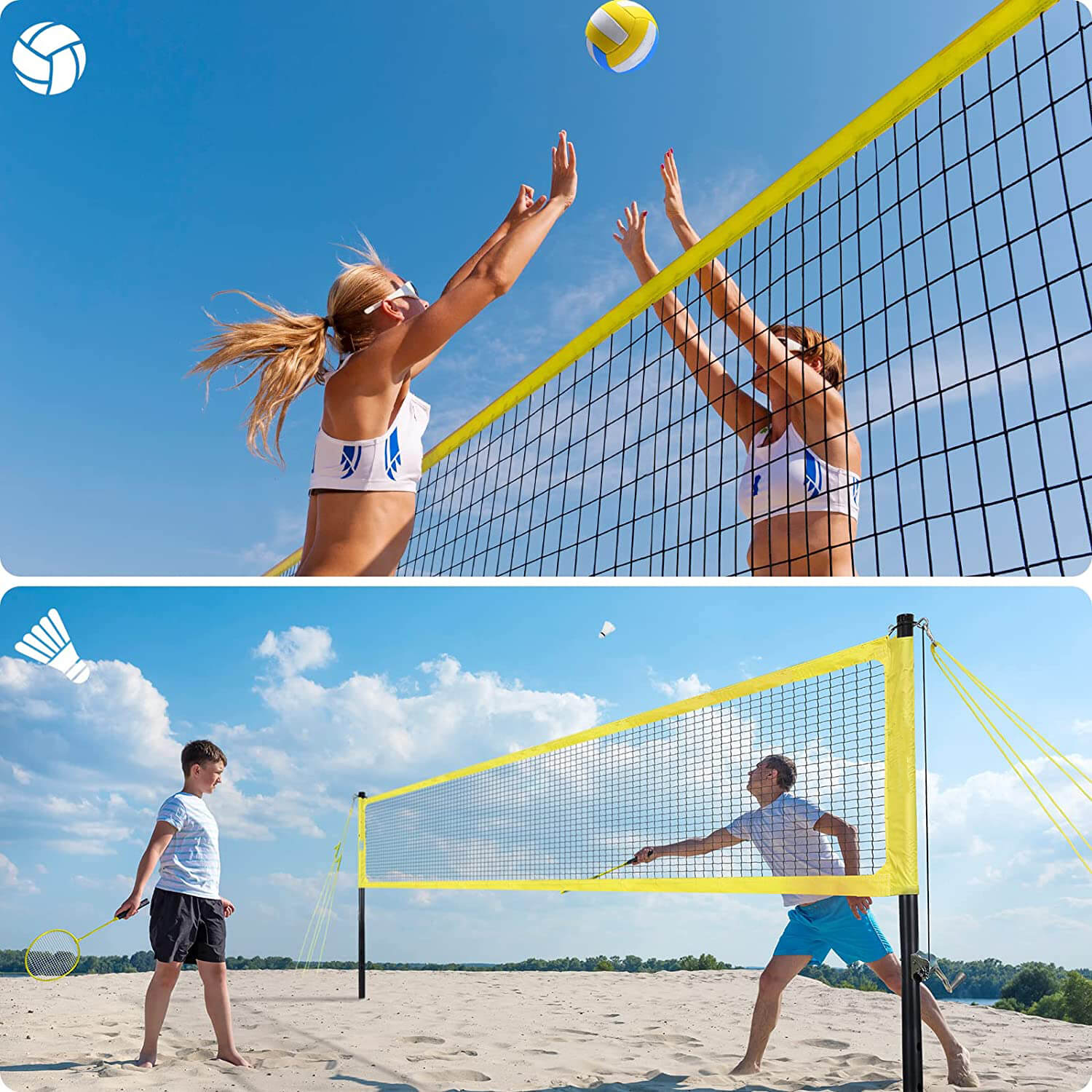 Patiassy Volleyball Badminton Combo Set with Winch System Portable Outdoor Volleyball Net for Backyard