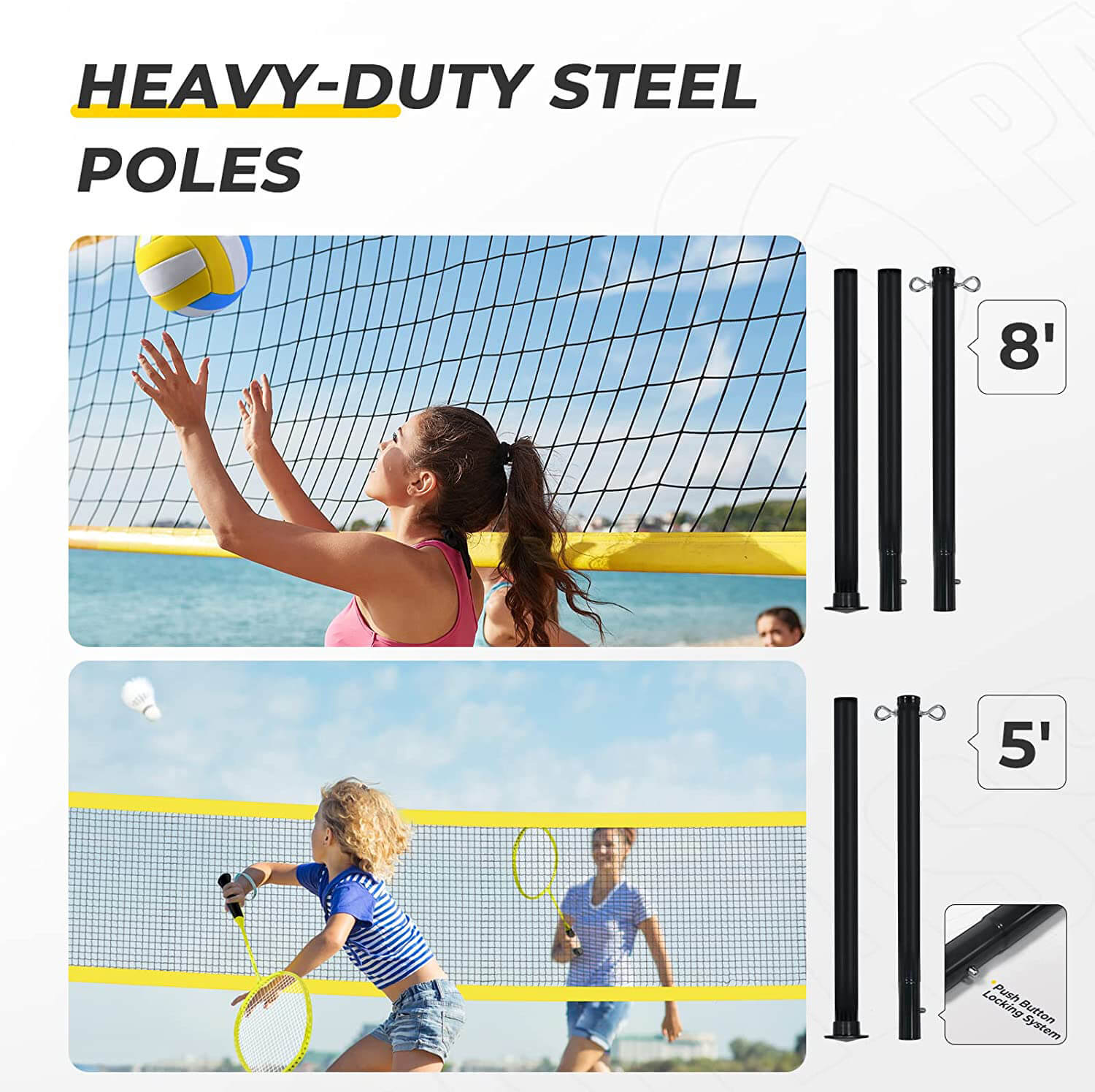Patiassy Volleyball Badminton Combo Set with Winch System Portable Outdoor Volleyball Net for Backyard