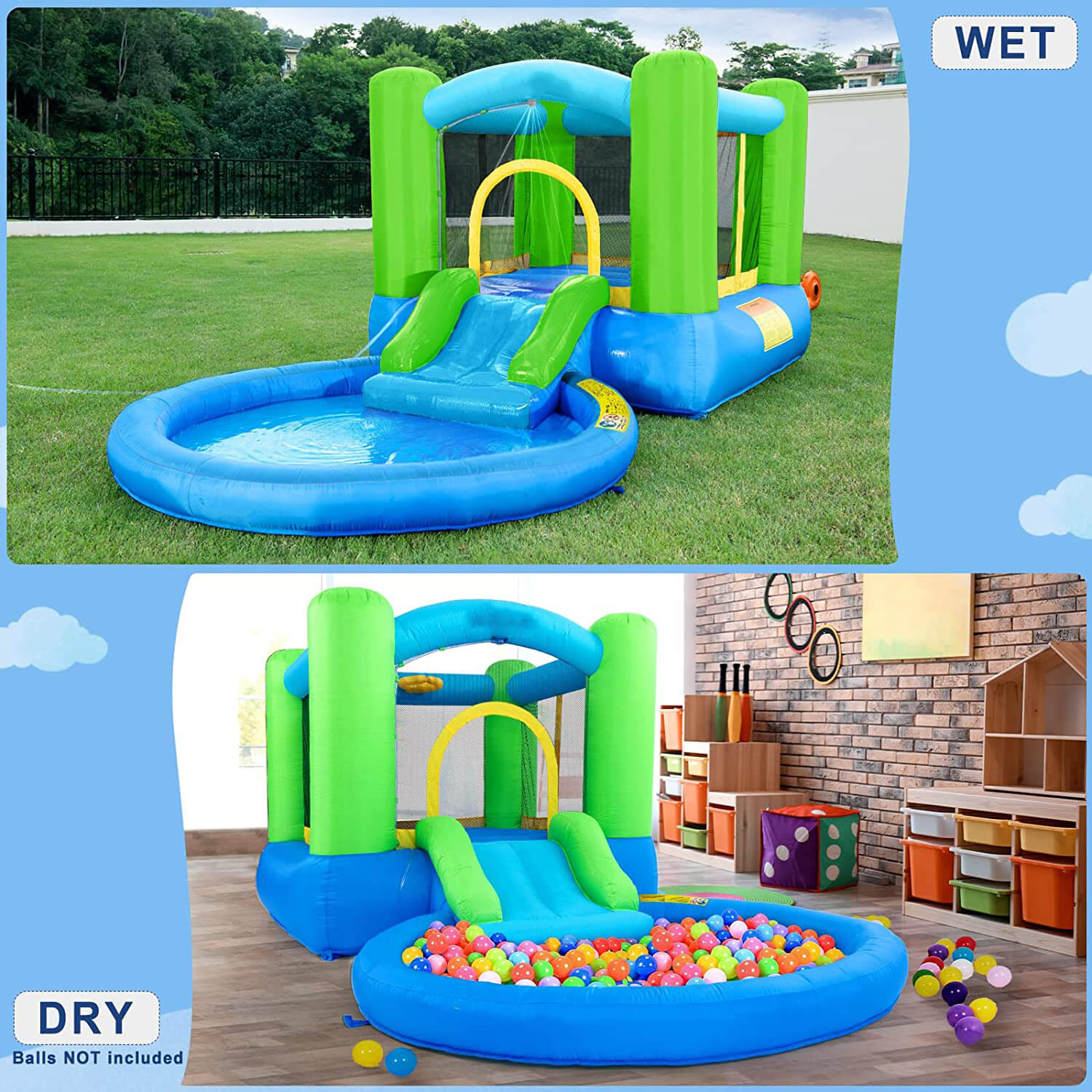 Inflatable Bounce House with Blower - Red / Green