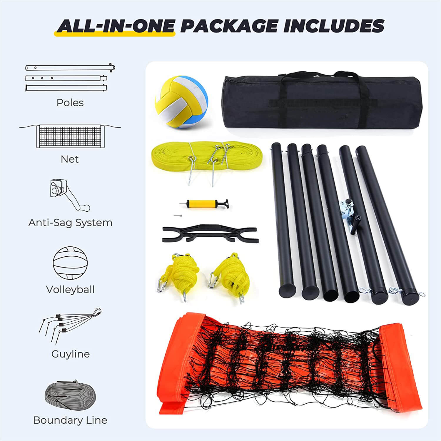 Patiassy Volleyball Net for Backyard with 2'' Aluminum Poles and Guide Ropes Outdoor Volleyball Set