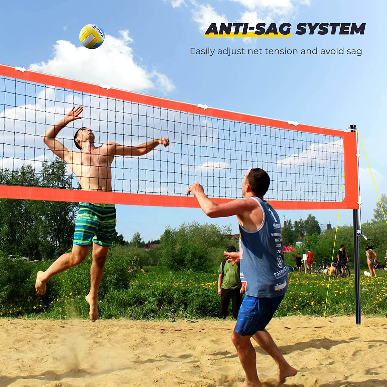 Patiassy Volleyball Net for Backyard with 2'' Aluminum Poles and Guide Ropes Outdoor Volleyball Set