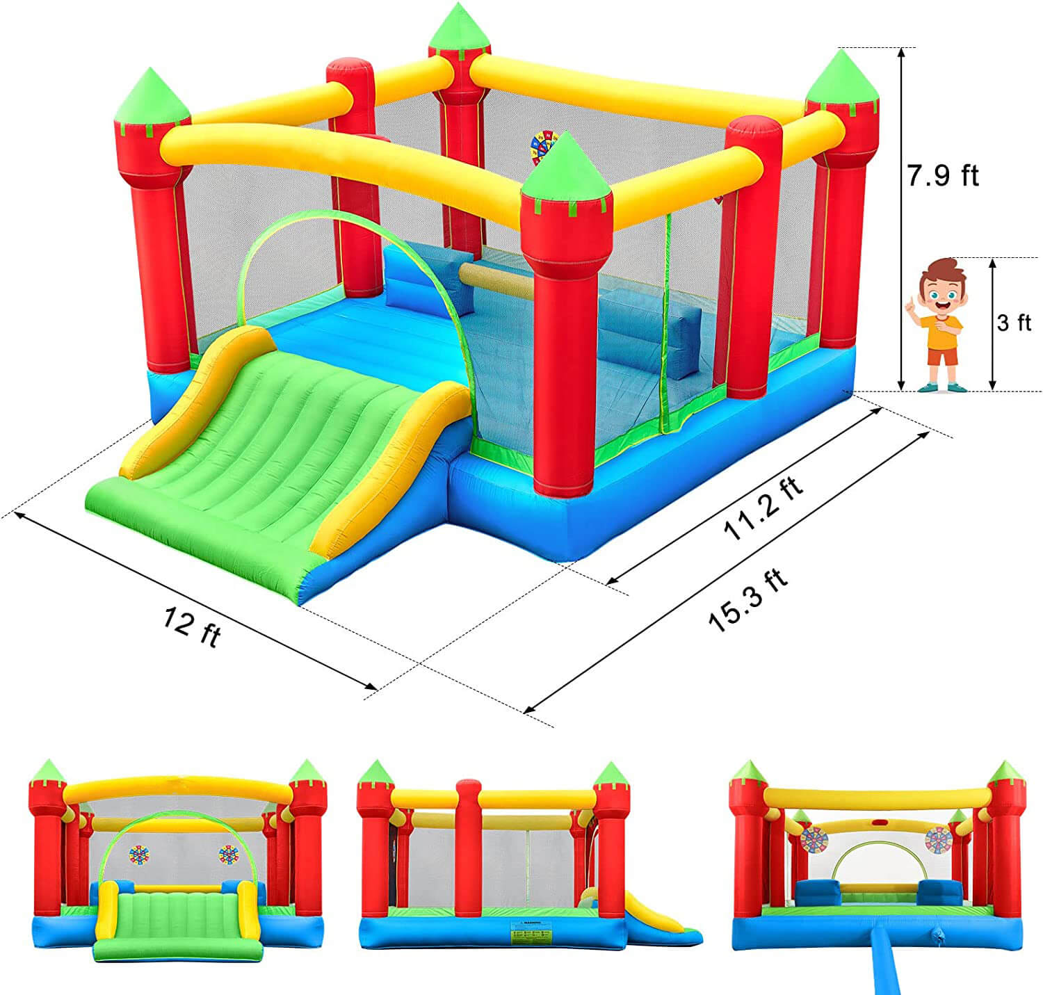Large Inflatable Bounce House for 6 Kids with Blower & Slide