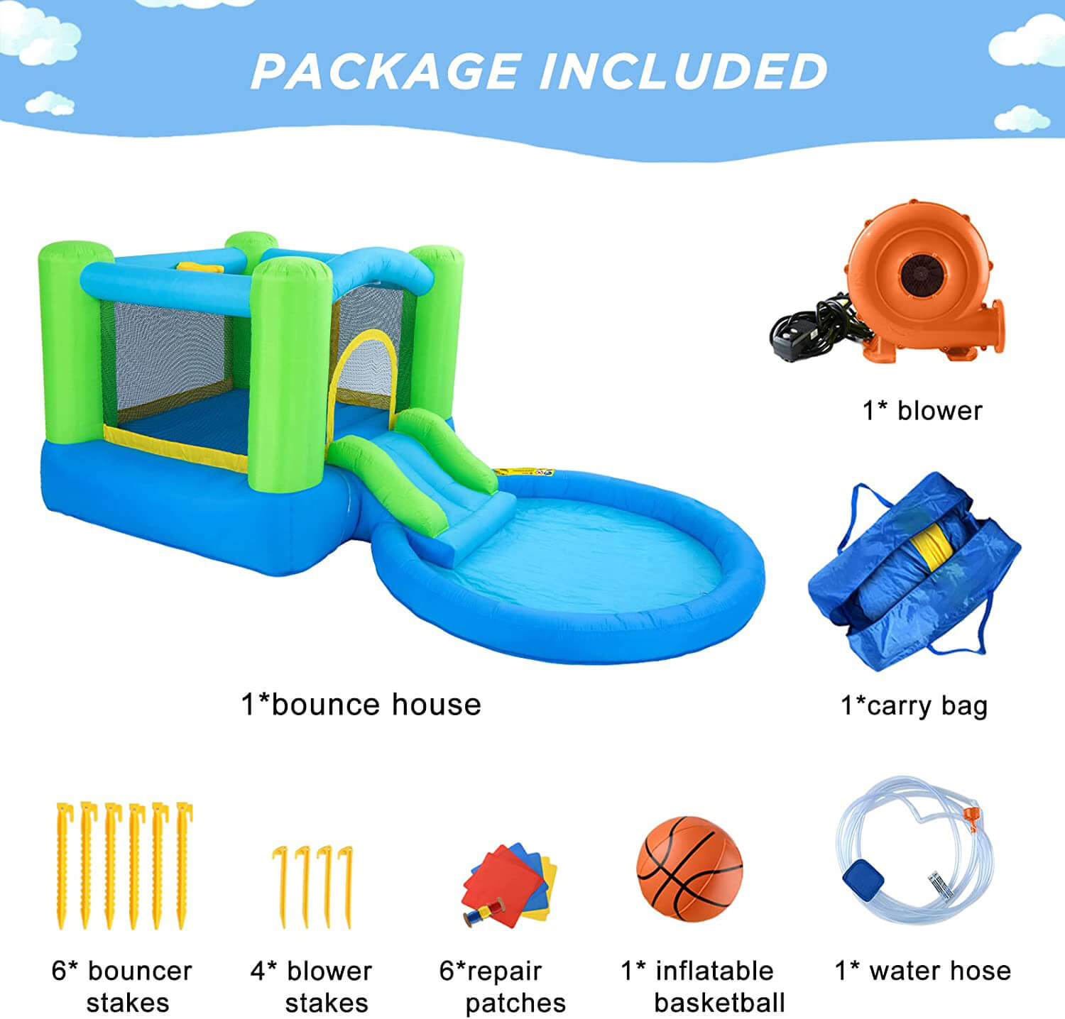 Inflatable Bounce House with Blower - Red / Green