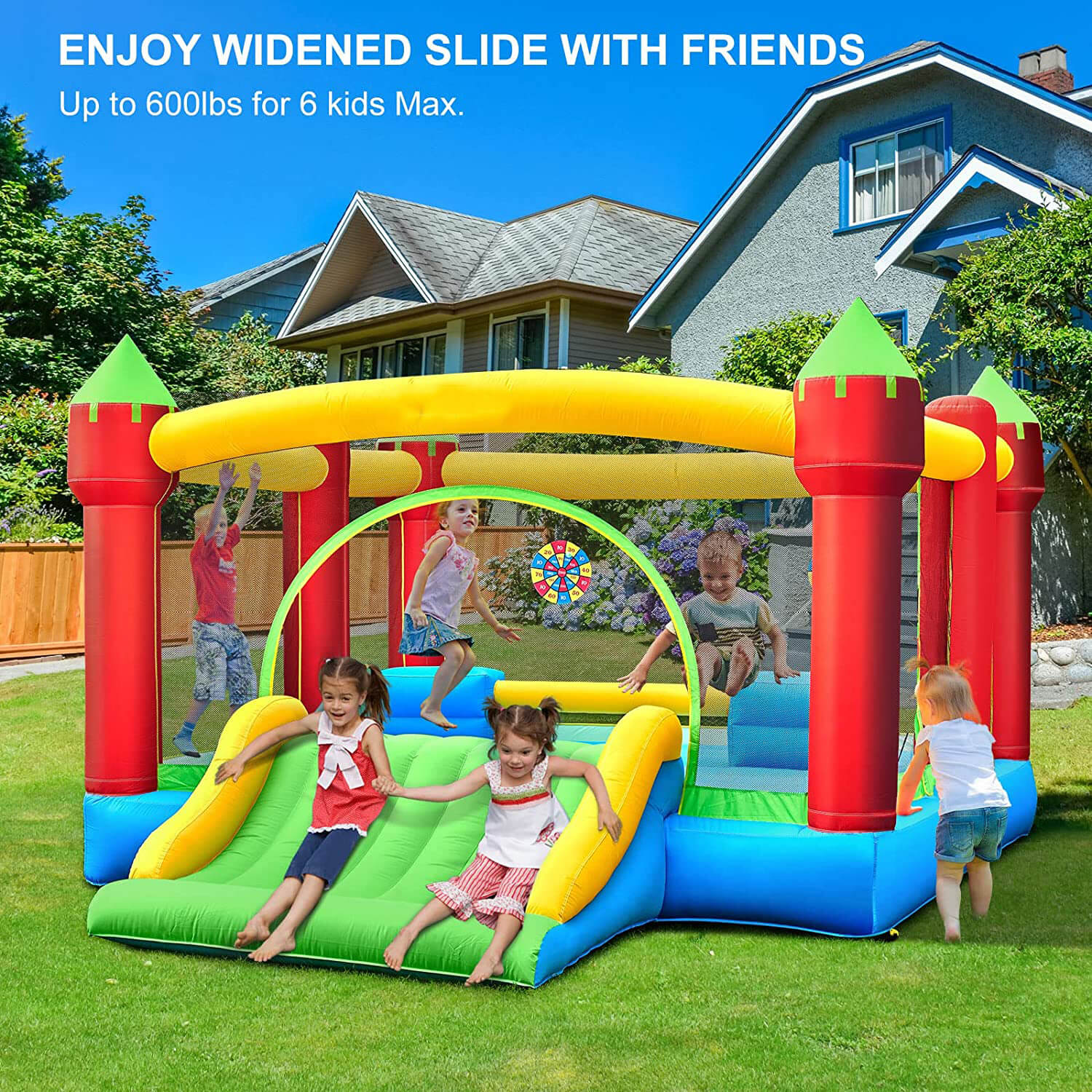 Large Inflatable Bounce House for 6 Kids with Blower & Slide