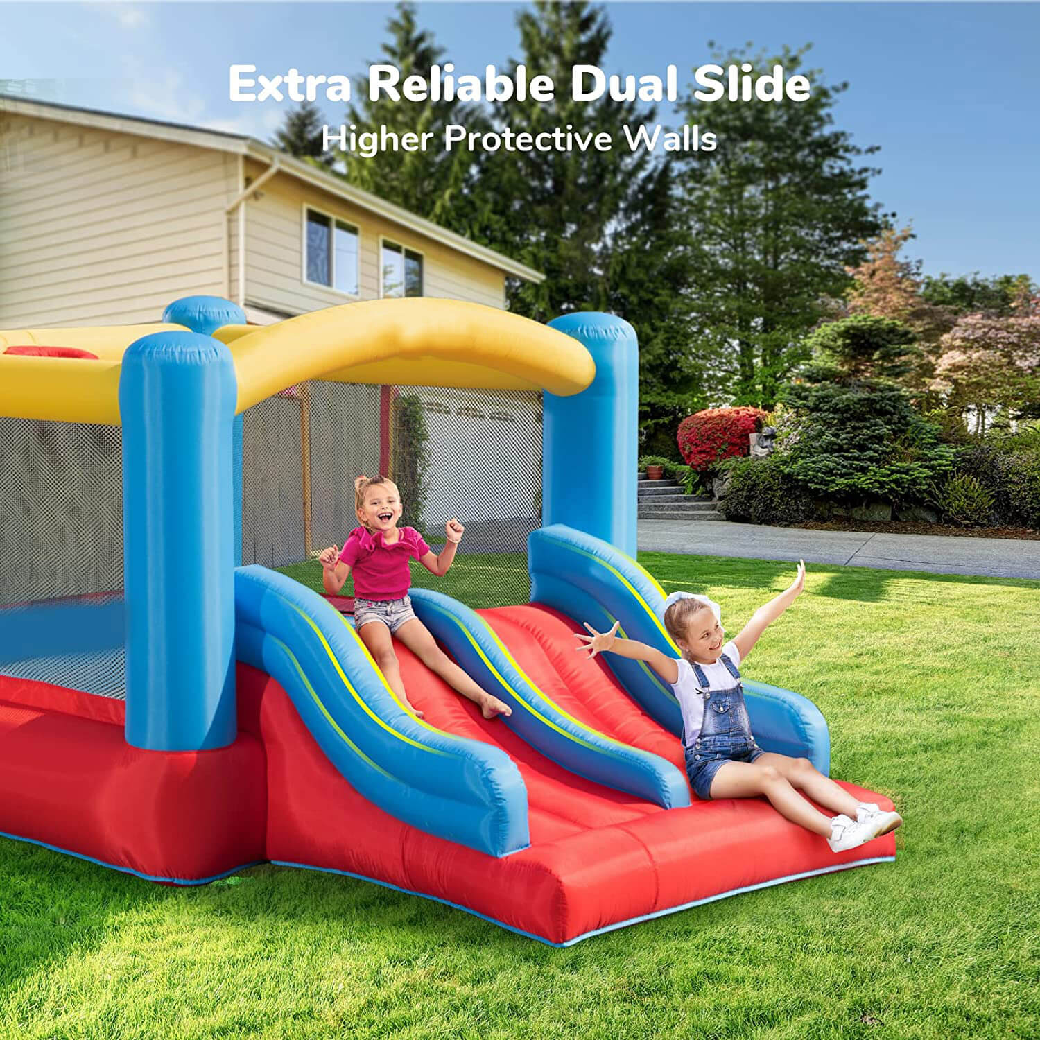 Indoor Outdoor Inflatable Bounce House with Blower for 3-10 yr Kids