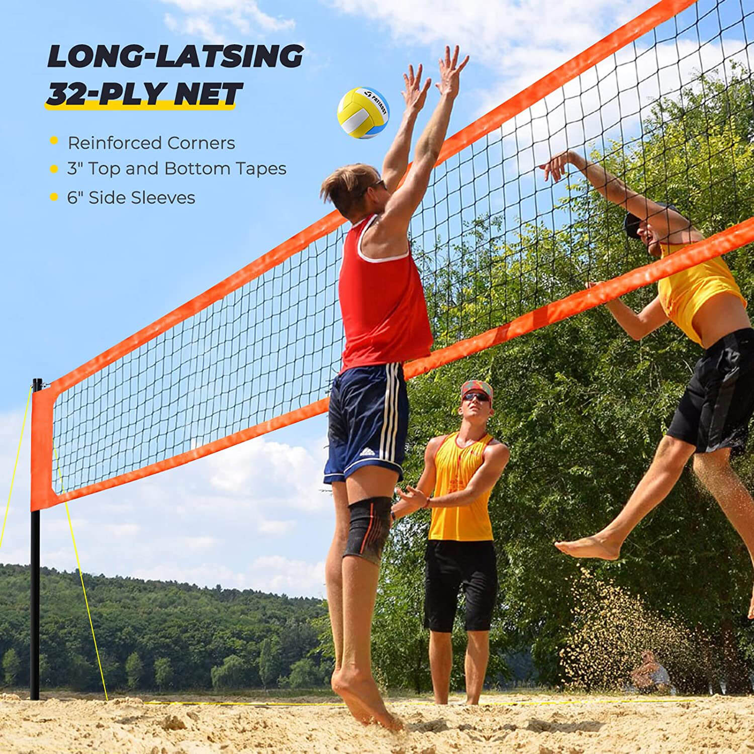 Patiassy Volleyball Net for Backyard with 2'' Aluminum Poles and Guide Ropes Outdoor Volleyball Set