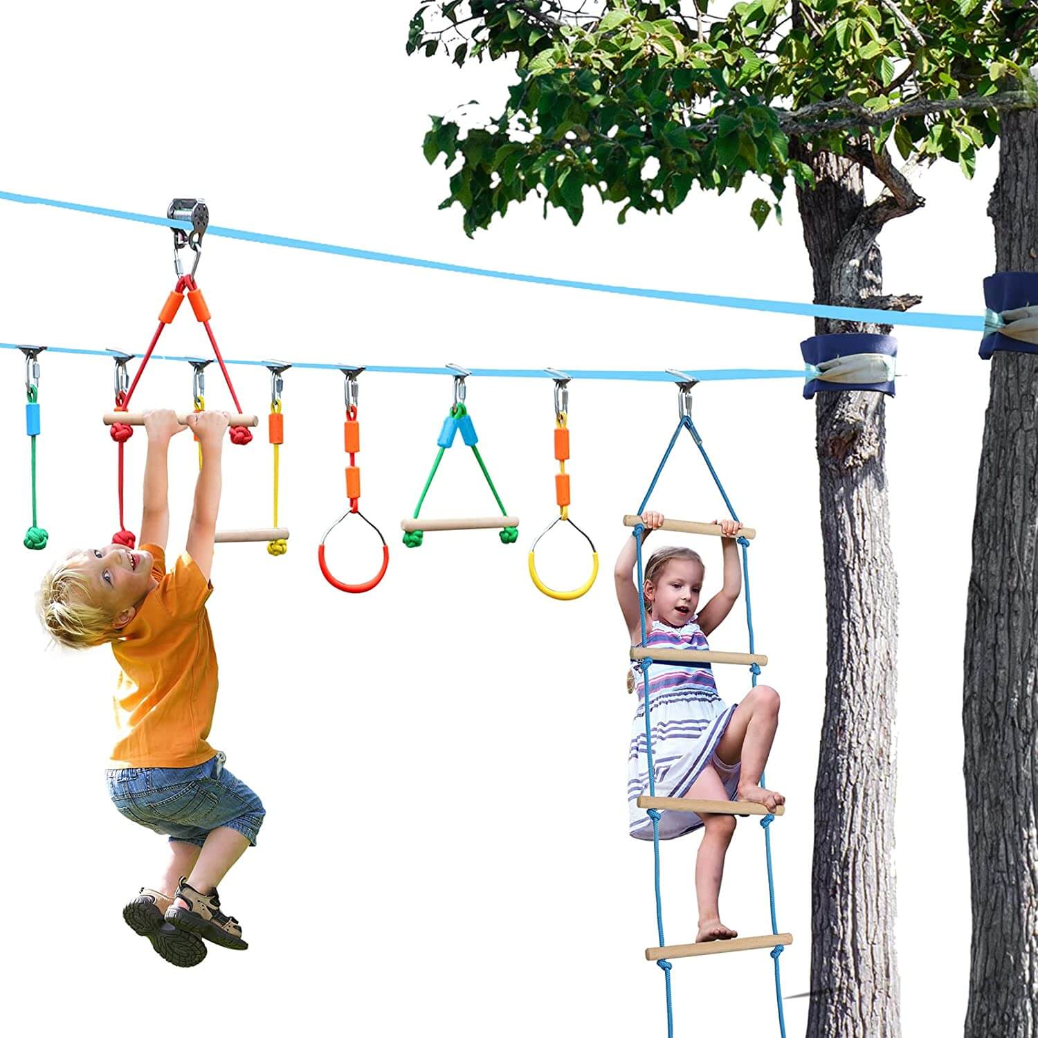 Ninja Warrior Obstacle Course 2X50ft for Kids with Pulley