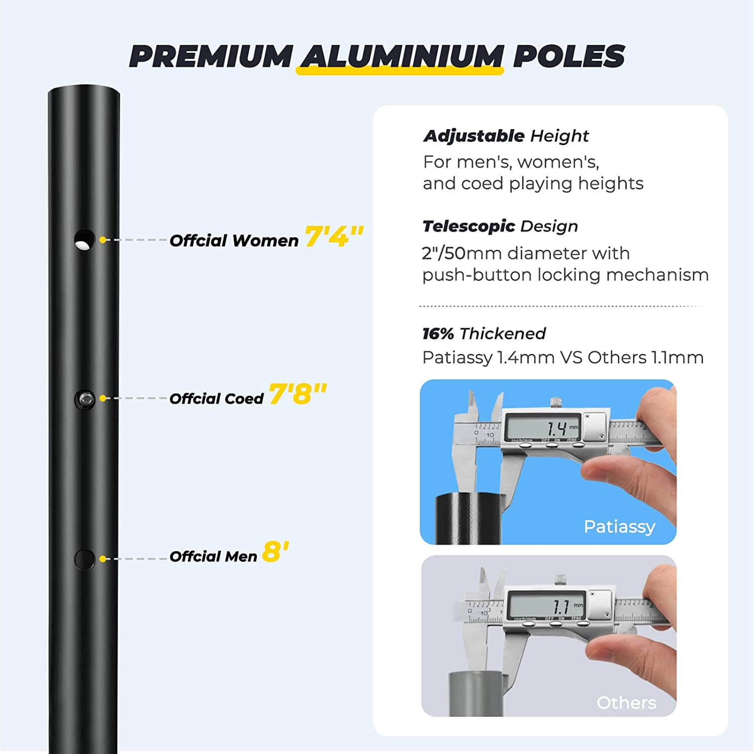 Patiassy Volleyball Net for Backyard with 2'' Aluminum Poles and Guide Ropes Outdoor Volleyball Set