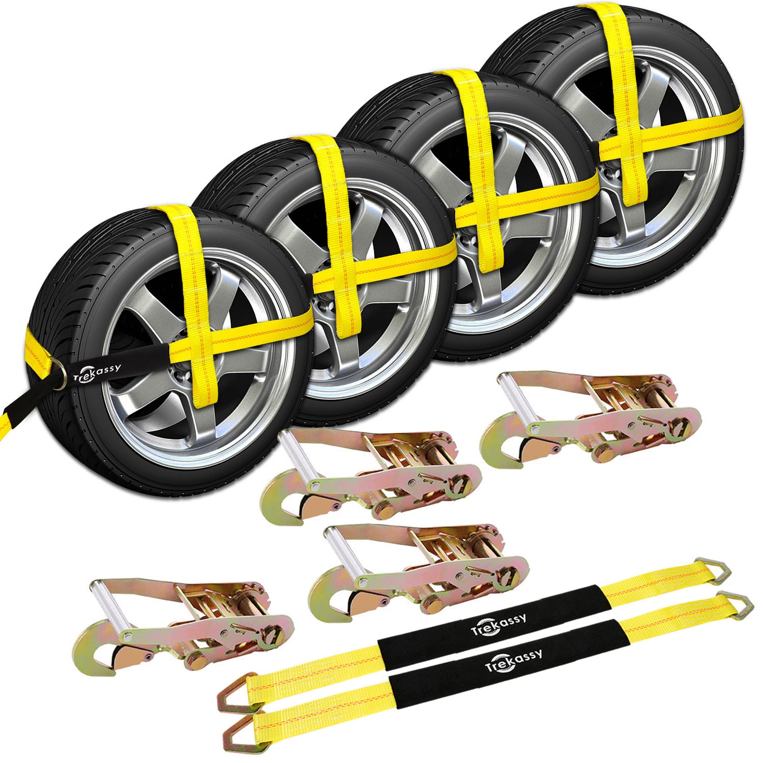 thumbnail interactive-video image 1 of Trekassy Heavy Duty Car Tow Dolly Straps - 2-Pack Tire Nets With 10,000 Lbs Strength 1 of 12
