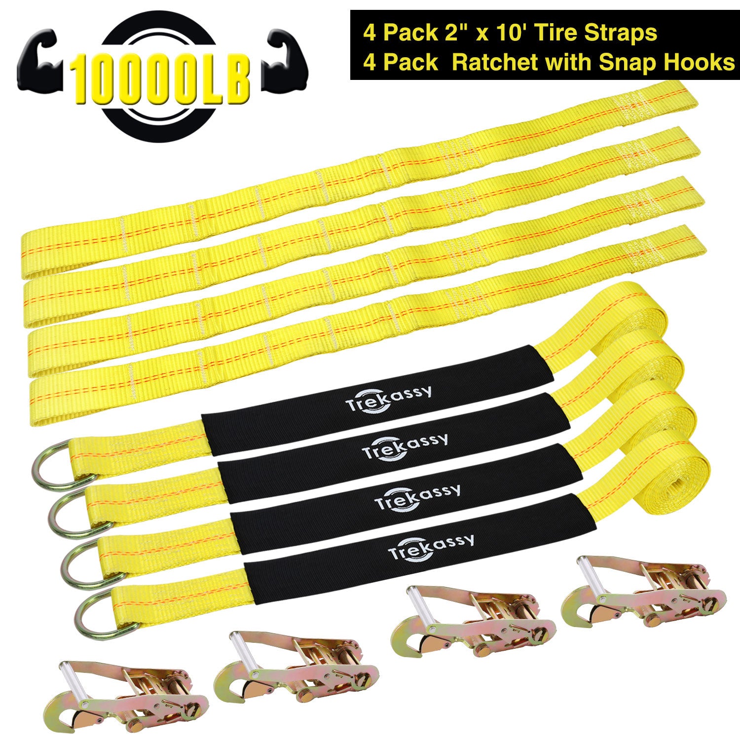 Trekassy 2" x 120" Car Tie Down Straps for Trailers with Snap Hooks