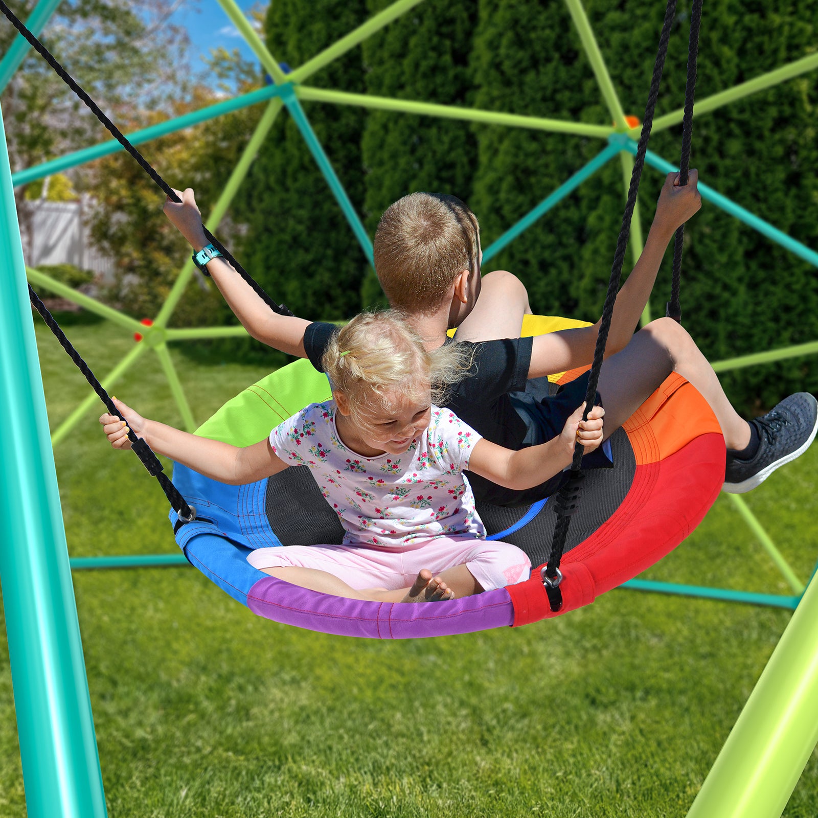 10ft Climbing Dome Swing Set with Saucer Swing, Jungle Gym for Kids Outdoor Backyard, Supports 800lbs