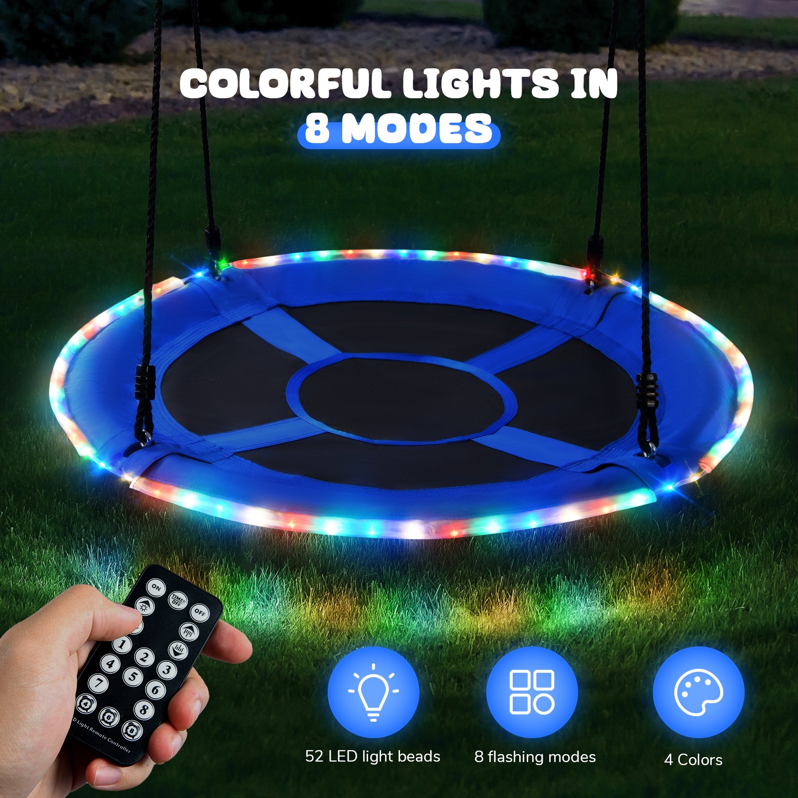 Trekassy 700lbs 40” Saucer Tree Swing with LED Lights for Kids Adults Outdoor-Blue