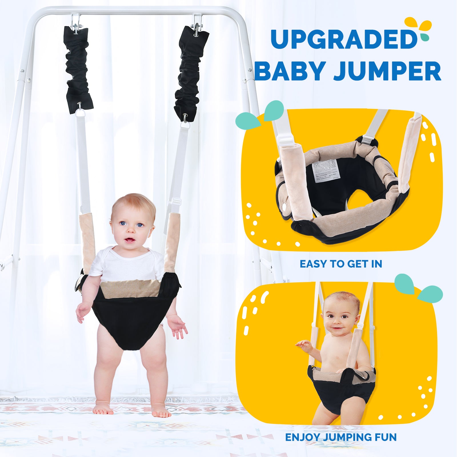 Upgraded Baby Jumper with Foldable Stand, Infant Jumper for Indoor Outdoor Play