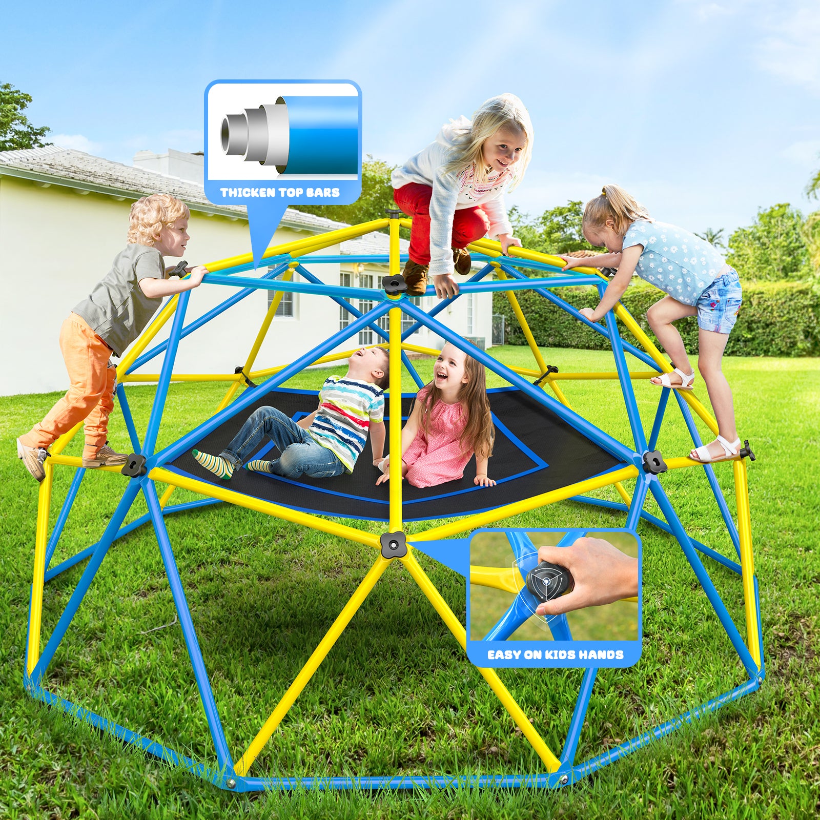 10ft Climbing Dome with Canopy, Jungle Gym for Kids