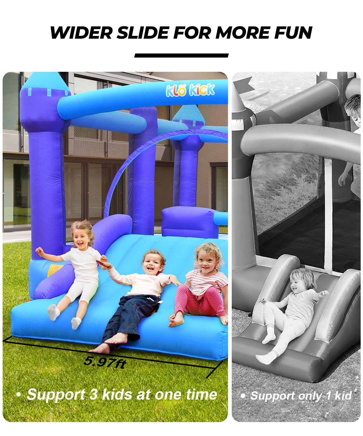 Klo Kick Bounce House for Big Kids 8-12, Inflatable Bouncy Castle 15' x 12' with Blower, Bouncer with Wider Slide