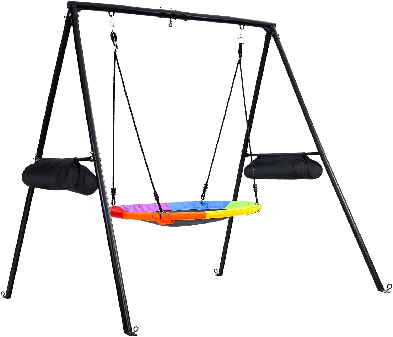 Trekassy 440lbs Swing Set for Backyard with 40 Inch Saucer Tree Swing and A-Frame Metal Swing Stand-Rainbow