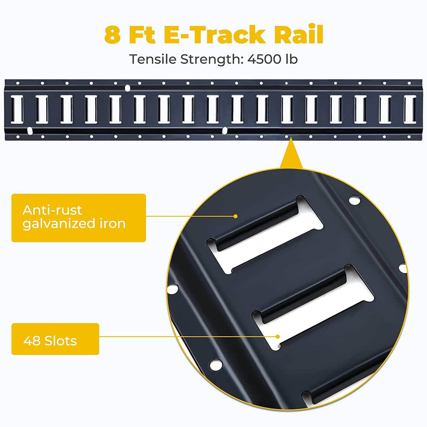 Trekassy 8ft Horizontal E Track Tie-Down Rail Kit, Powder-Coated Steel E-Track TieDowns for Truck Bed, Trailers