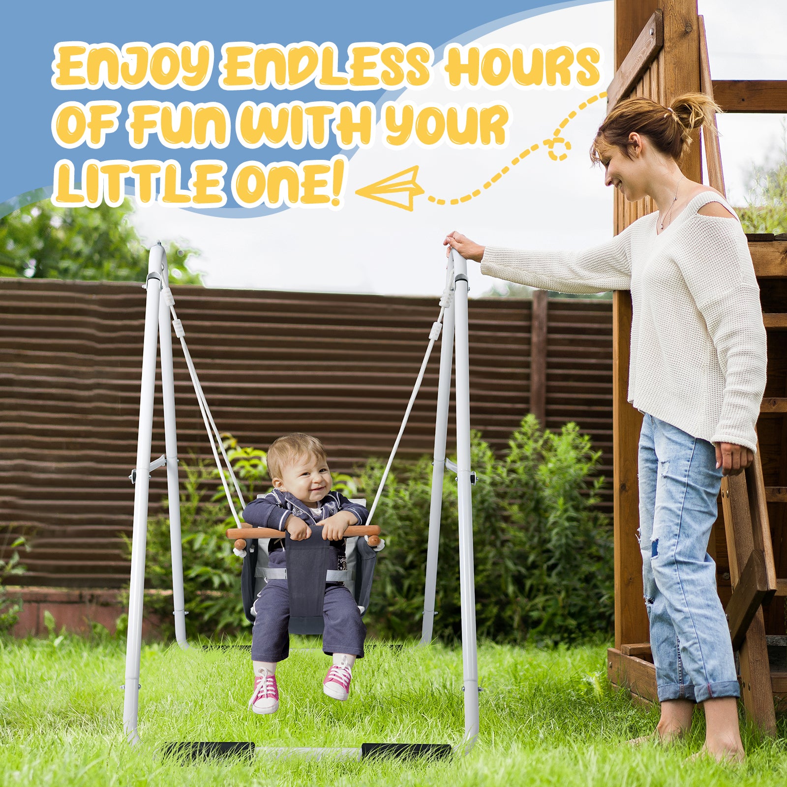 Toddler Swing with Foldable Stand, Baby Swing Set for Indoor Outdoor
