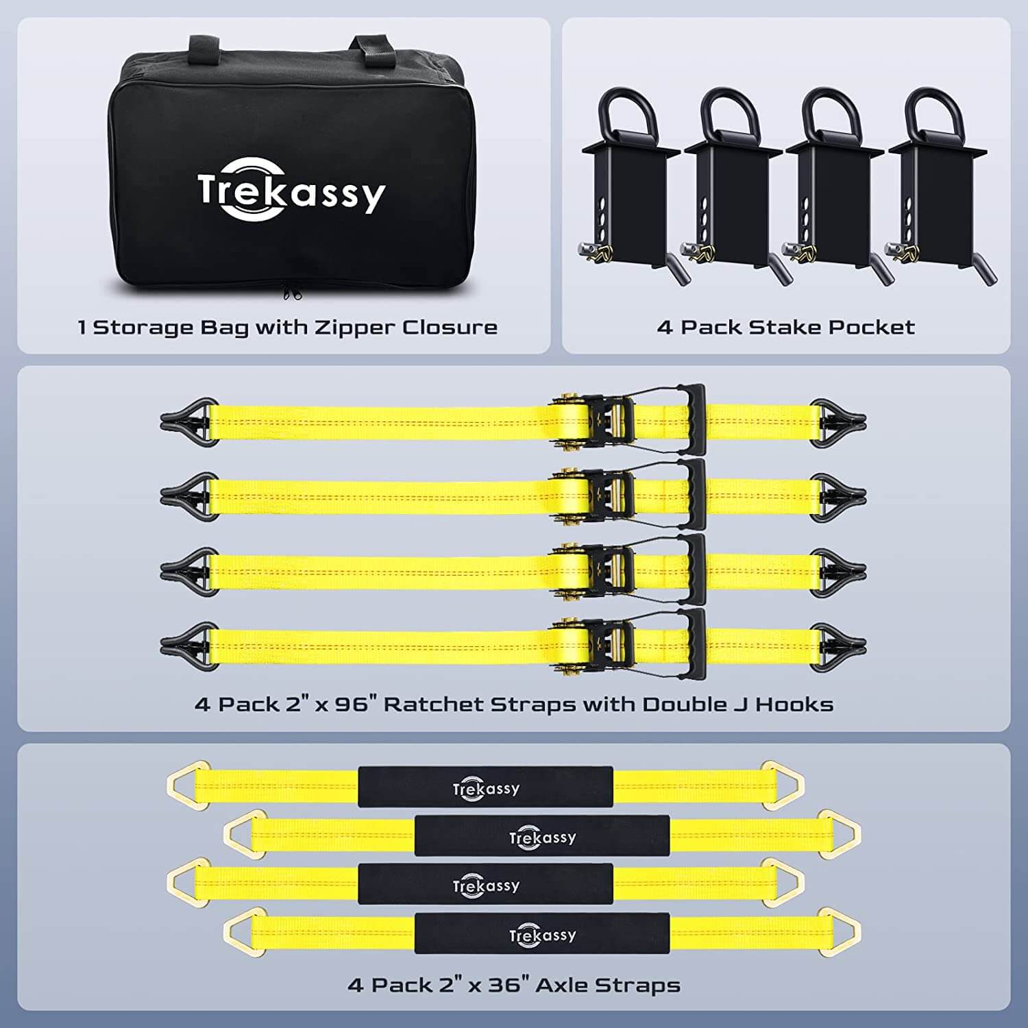 thumbnail image 2 of Munirater 8-Pack Heavy Duty Axle & Ratchet Straps For Trailers - Yellow 2" X 96' 2 of 4