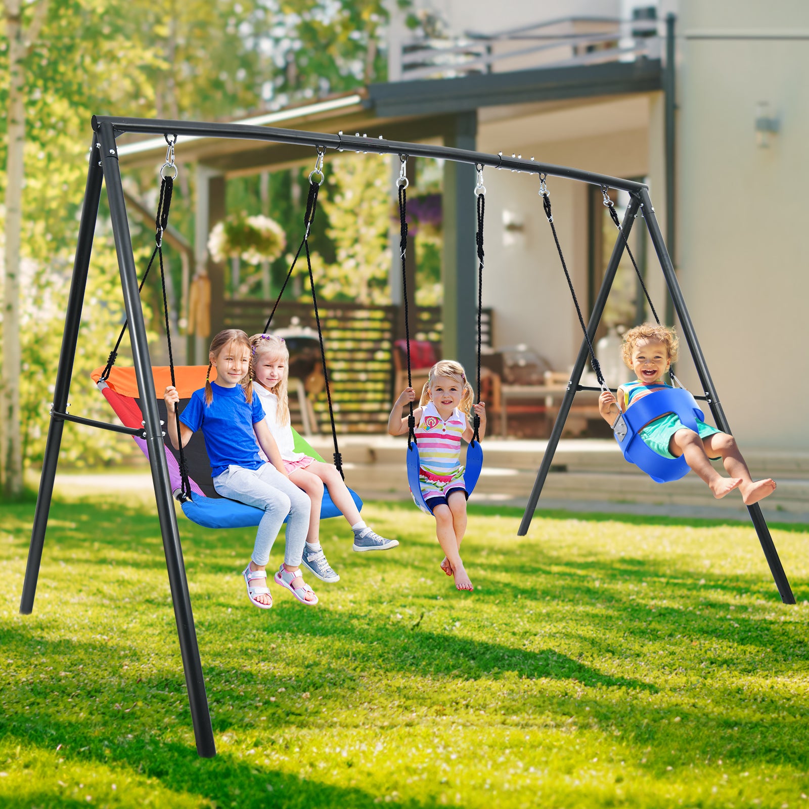 Swing Sets for Backyard with Toddler Swing, Belt Swing, Platform Swing,Swing Set Outdoor for Kids