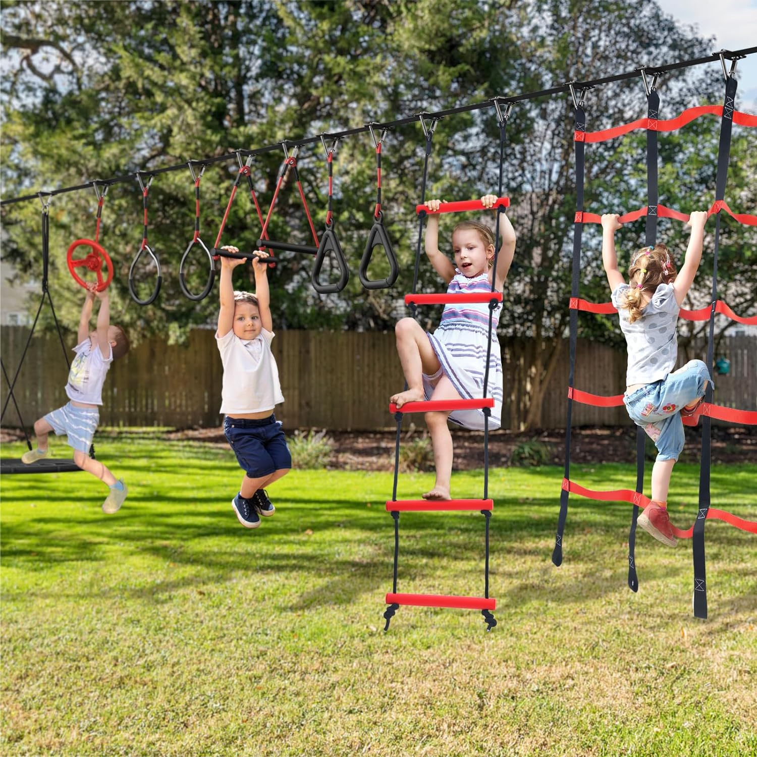 50ft Ninja Warrior Obstacle Course for Kids with Swing