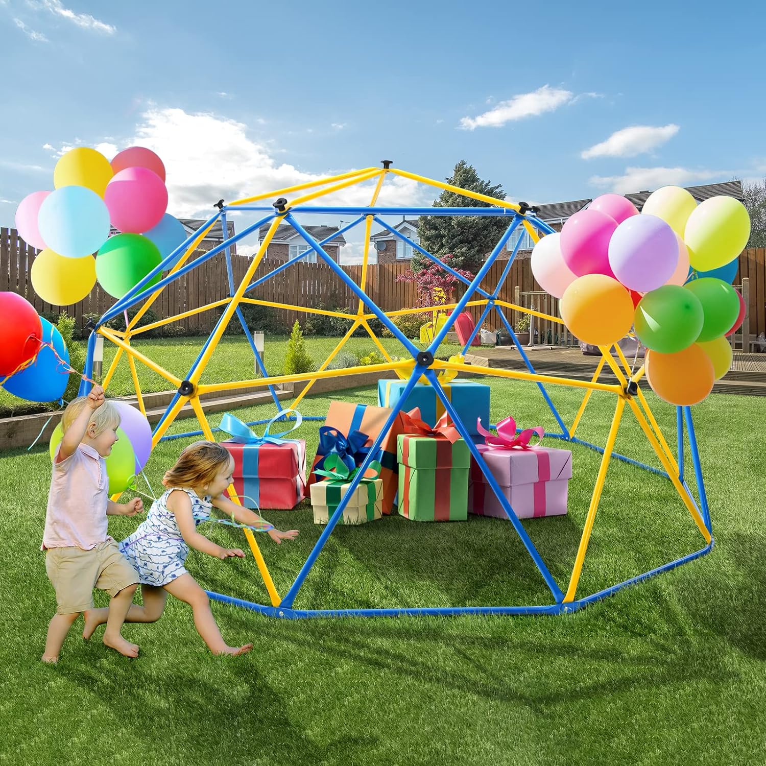Upgraded 10FT Climbing Dome with Canopy and Swing, Dome Climber for Kids 3 - 10, Weight Capability 800LBS, Rust and UV Resistant Steel