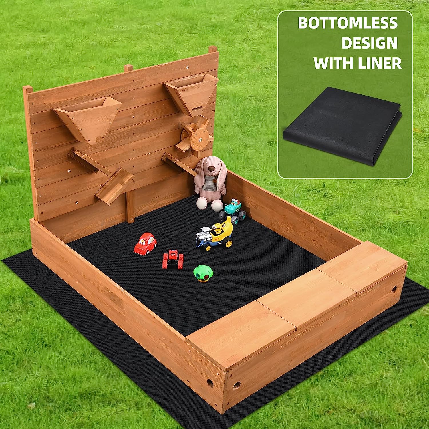 Sandbox with Cover, Sand Wall, Sand Box with Bench Lid