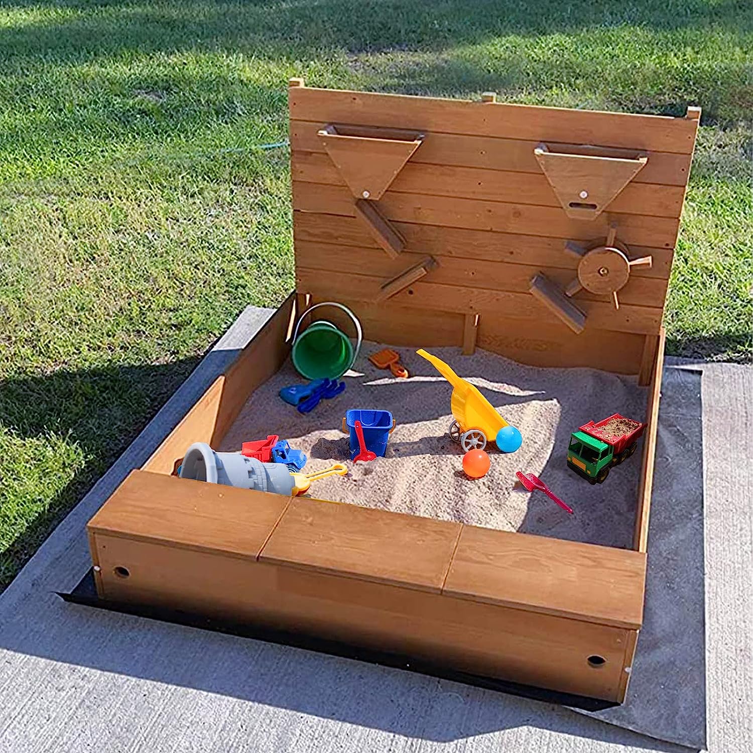 Sandbox with Cover, Sand Wall, Sand Box with Bench Lid