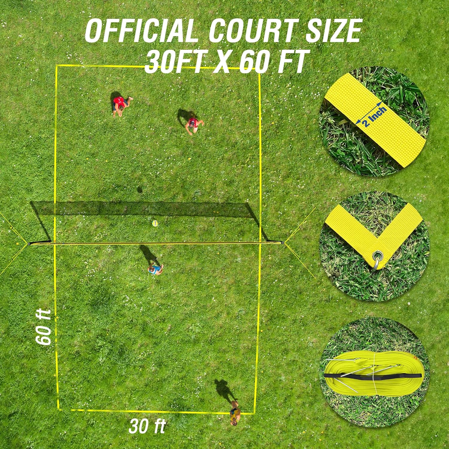Patiassy Outdoor Volleyball Net Set with Steel Wire Rope and 2 Inch Boundary Line Professional Volleyball Sets for Backyard