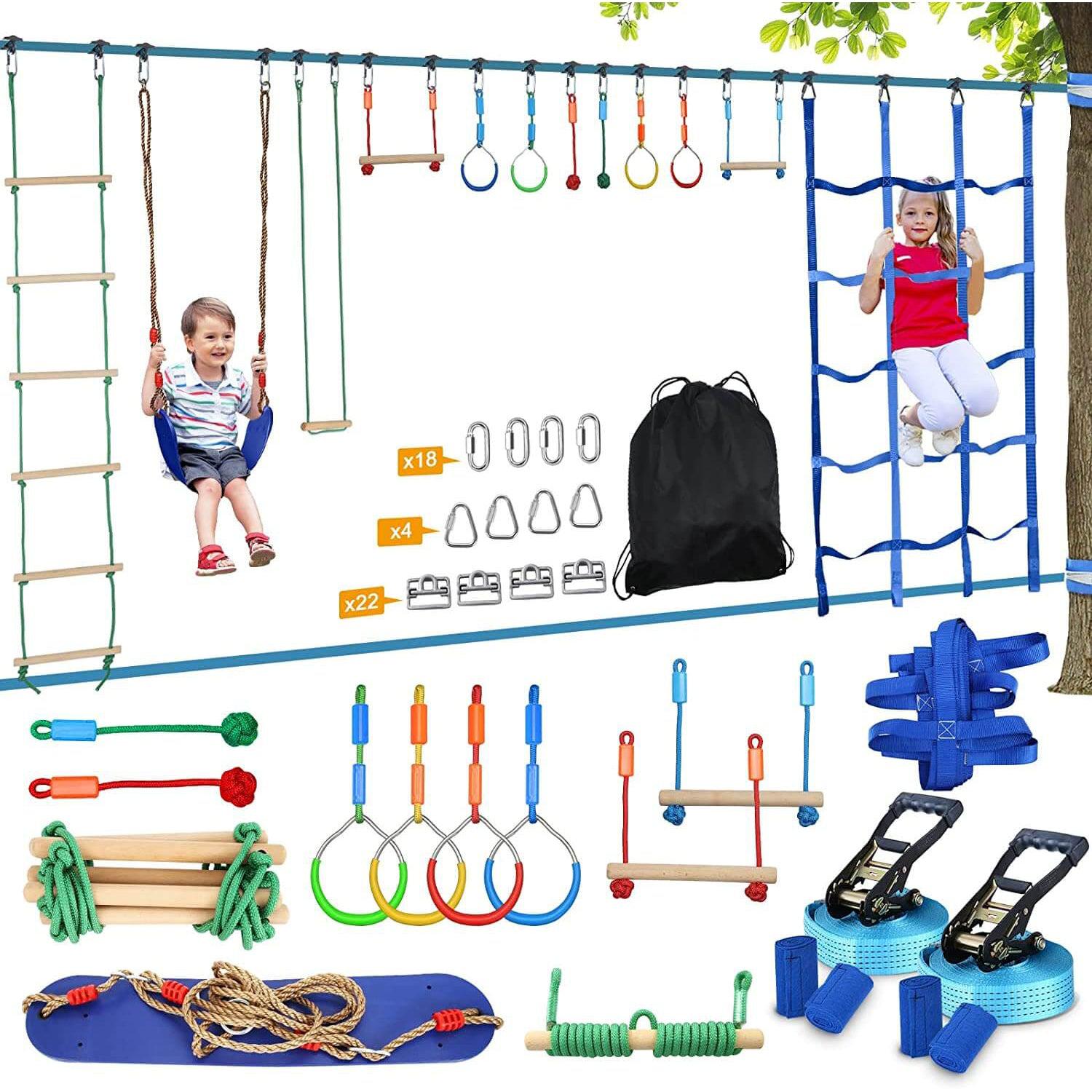 Ninja Warrior Obstacle Course for Kids with 12 Accessories for Backyard