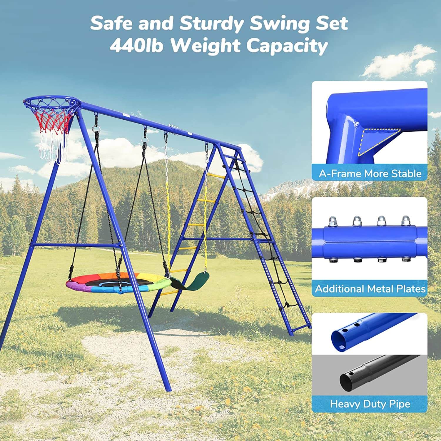 Safe and sturdy swing set 440lb weight capacity