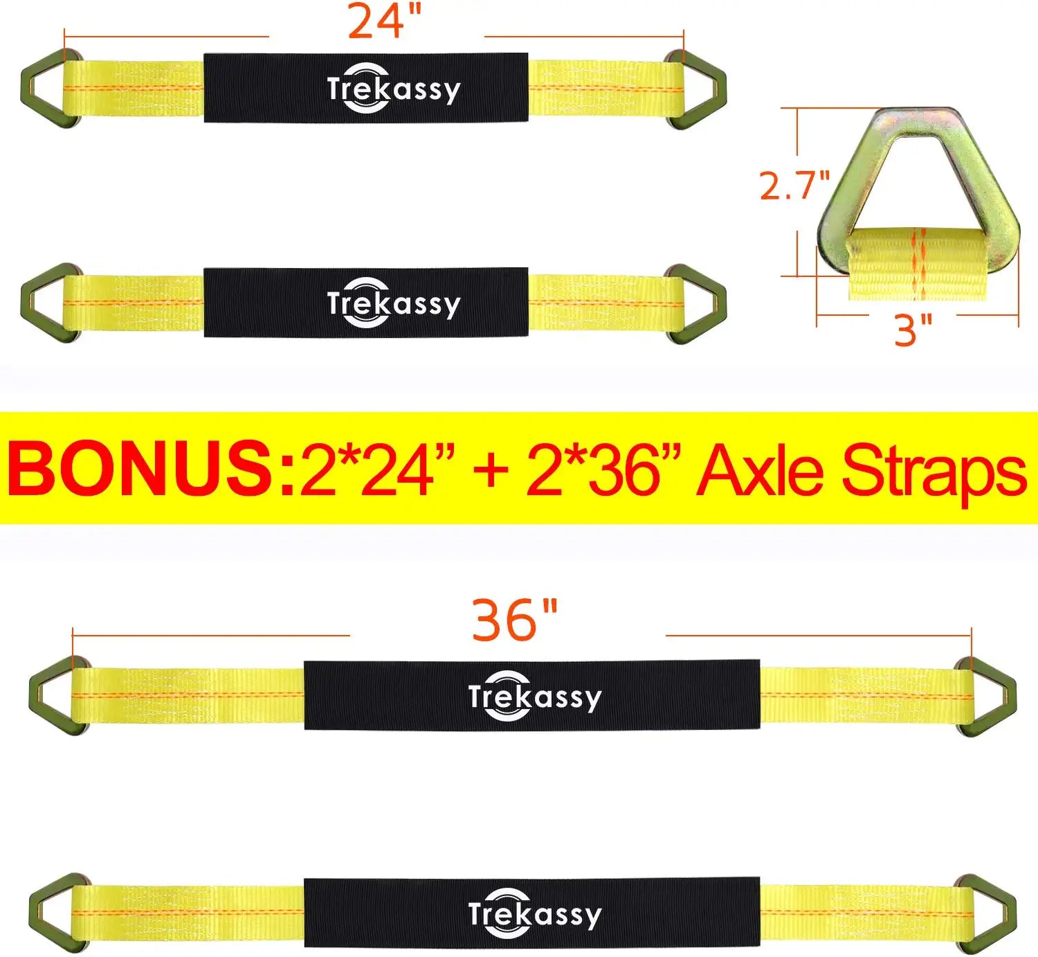 2”x 96” Car Axle Tie Down System with 2 Ratchet Straps and 2+2 Axle Straps