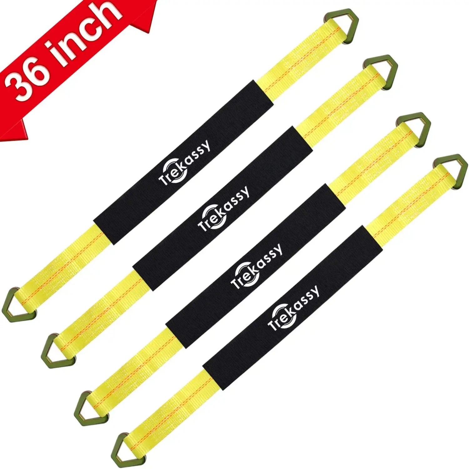4 Pack 36"x 2"Axle Tie Down Straps with D-Ring and Protective Sleeve 10,000 Pound Capacity