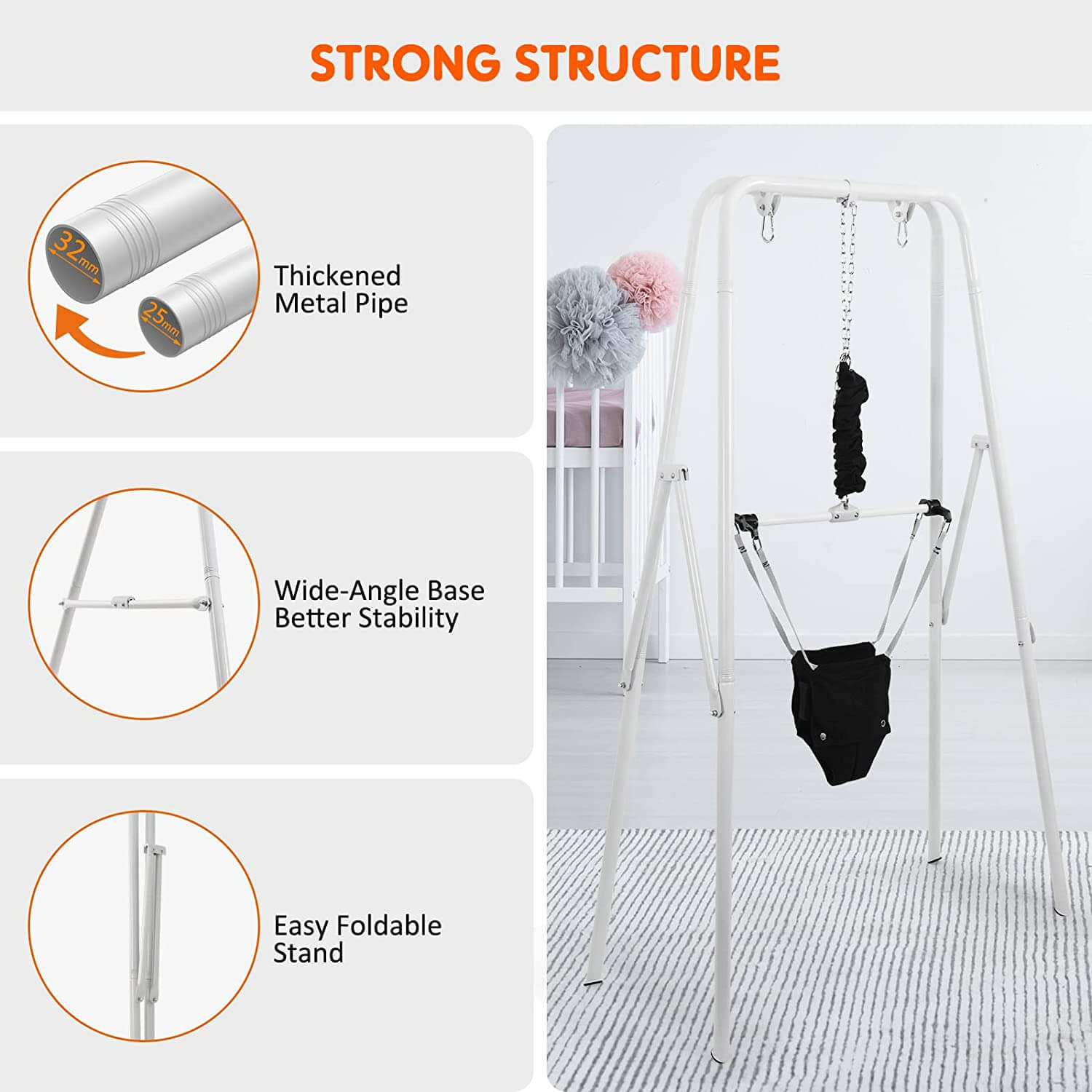 Upgraded 2 in 1 Baby Jumper and Toddler Swing with Foldable Stand