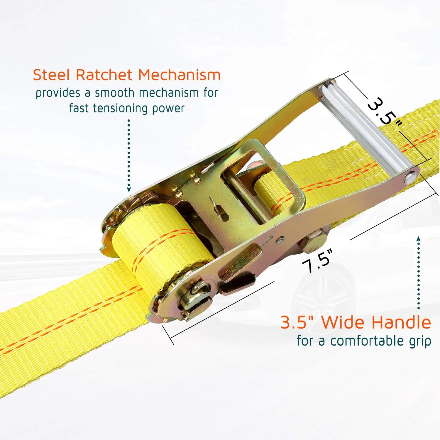 2”x 96” Car Axle Tie Down System with 2 Ratchet Straps and 2+2 Axle Straps