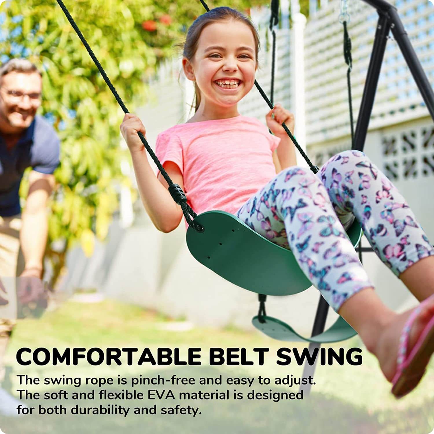 500lb A Frame Swing Set for Backyard with Saucer Swing, 2 Belt Swings