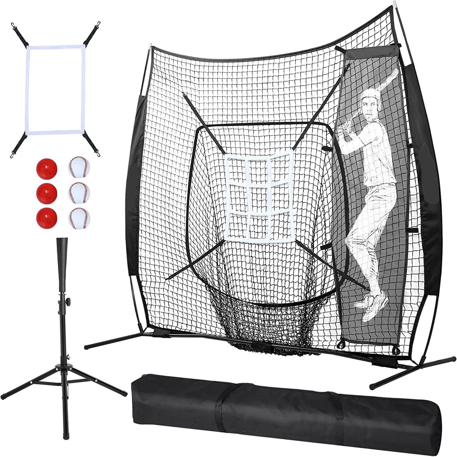 Baseball Softball Practice Net for Hitting and Pitching with Batting Tee Baseball Hitting Pitching Net
