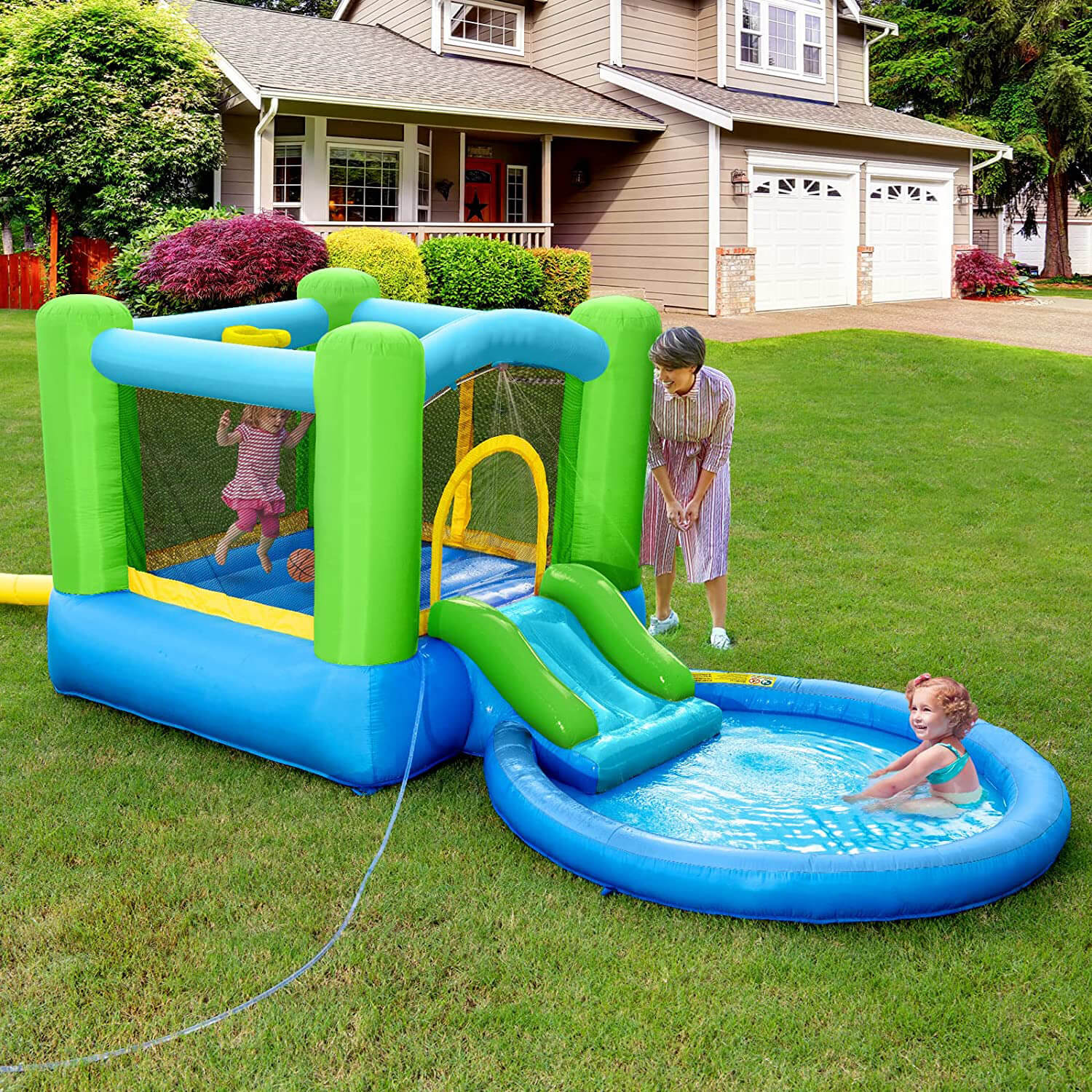 Inflatable Bounce House with Blower - Red / Green