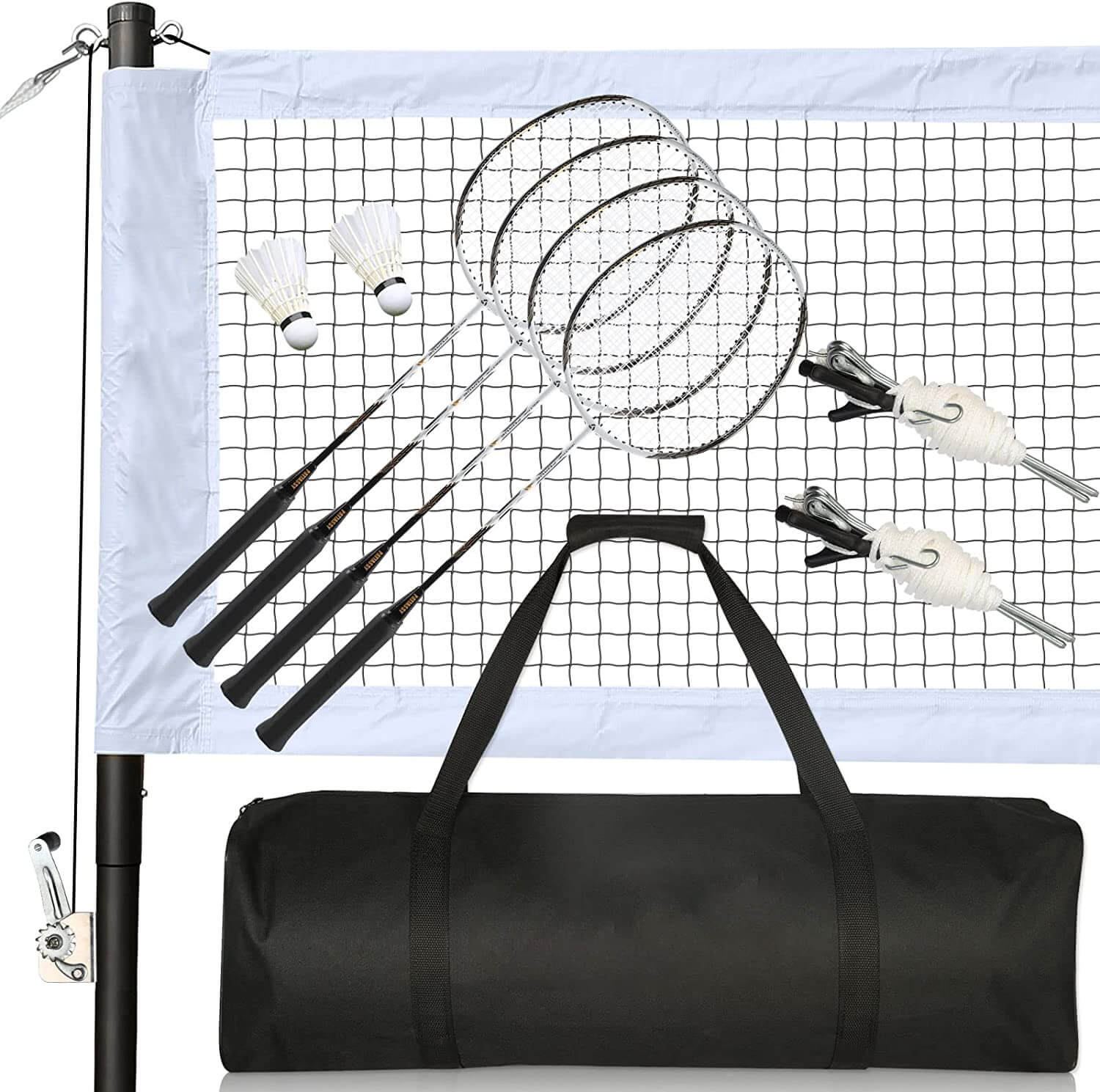 Patiassy Outdoor Portable Badminton Net Set with Winch System for Backyard Beach