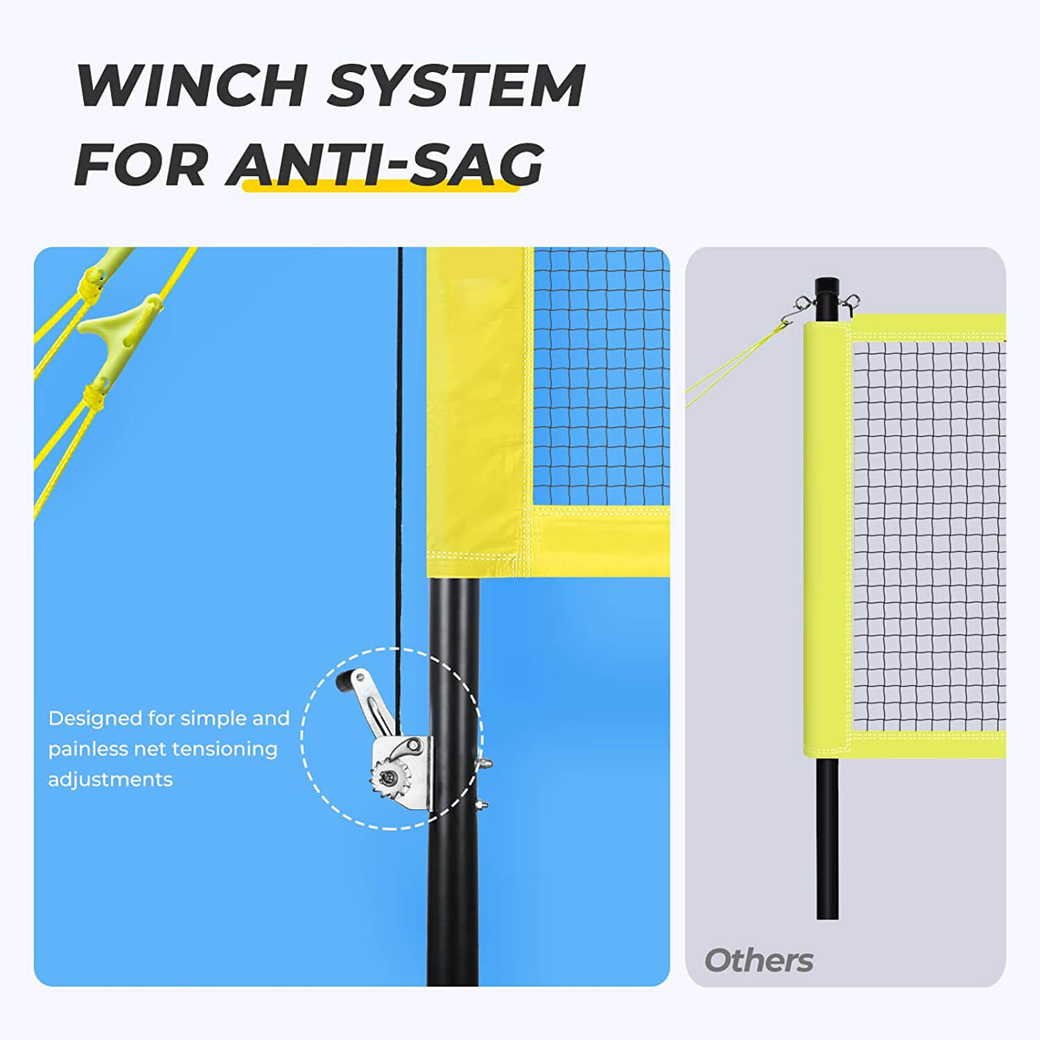 Patiassy Volleyball Badminton Combo Set with Winch System Portable Outdoor Volleyball Net for Backyard