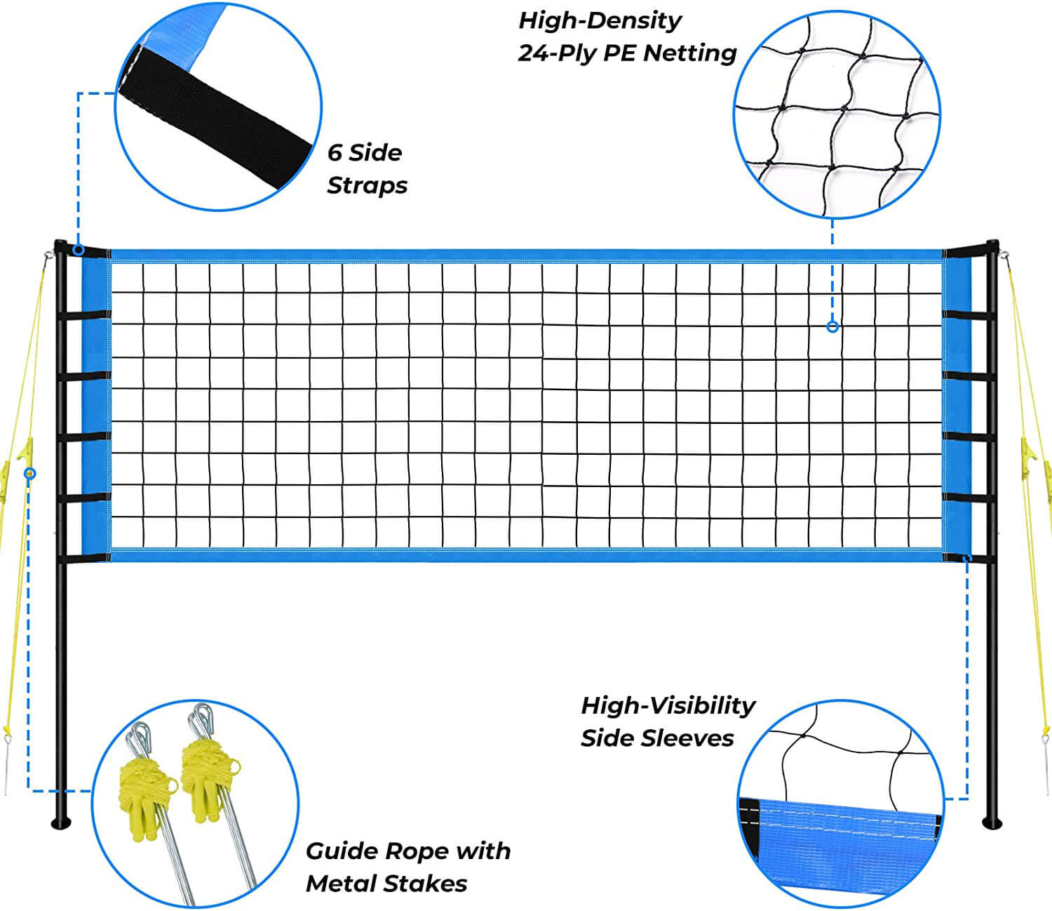 Patiassy Portable Volleyball Net Set System - Adjustable Height Steel Poles, PU Volleyball with Pump